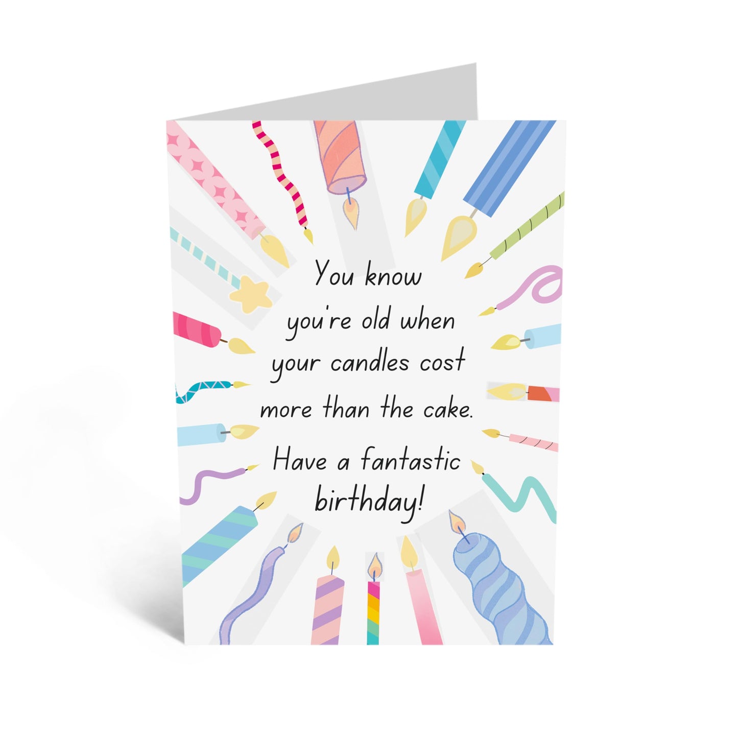 Humorous Birthday Card - 'CANDLES COST MORE THAN CAKE' - Celebrate with a Twist on Aging and Birthdays - Perfect for Adding a Fun Touch to a Special Day - Includes Envelope and Stickers by Central 23