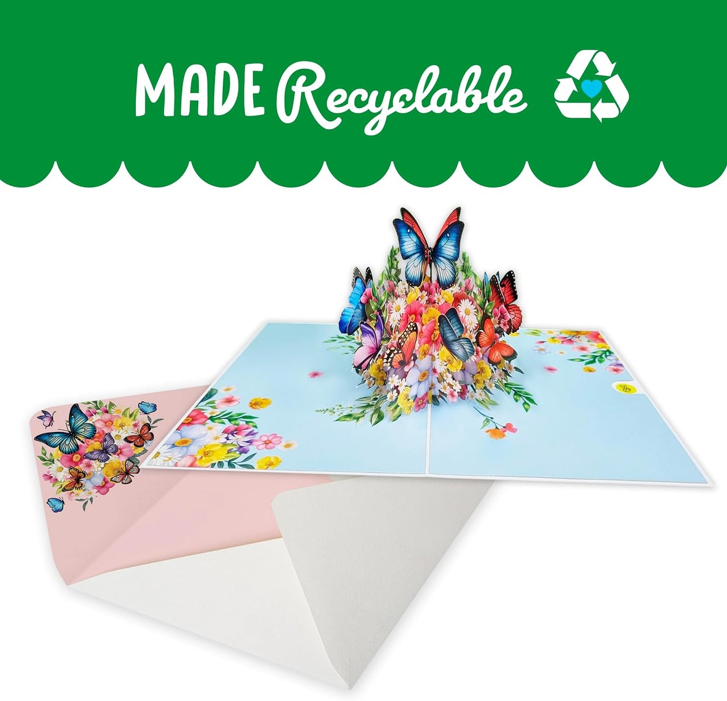 Floral Pop Up Card - Paper Flower Bouquet and Butterflies - For Women Girls Her