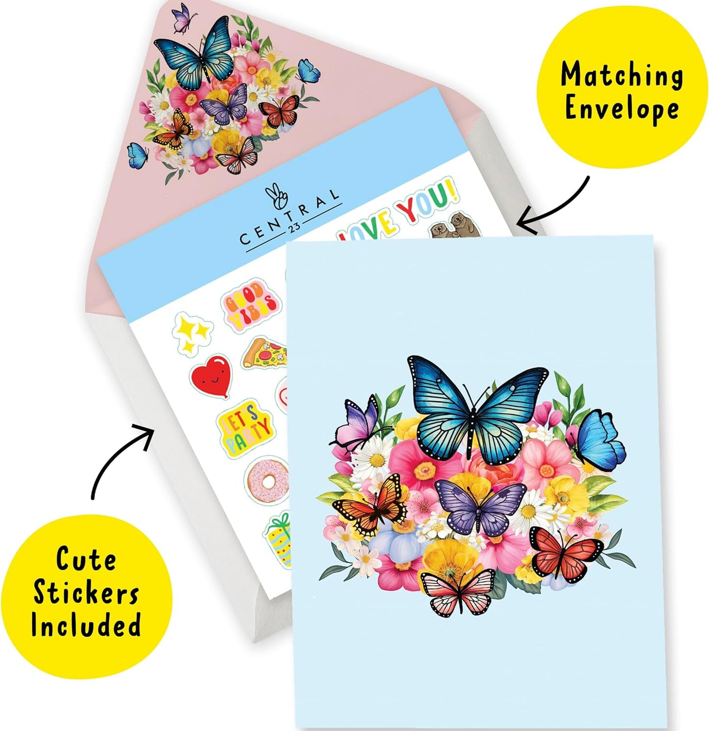 Floral Pop Up Card - Paper Flower Bouquet and Butterflies - For Women Girls Her