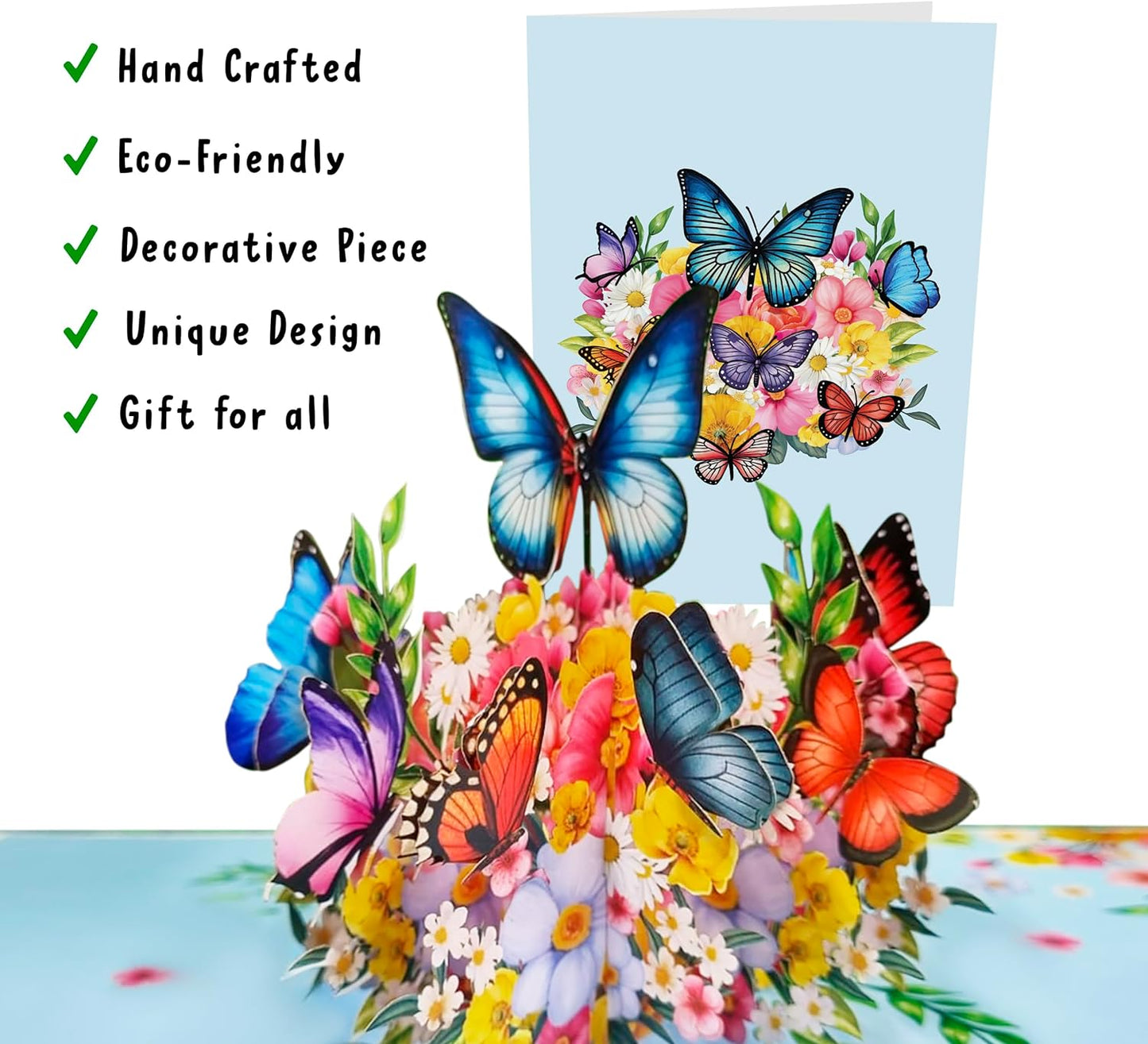 Floral Pop Up Card - Paper Flower Bouquet and Butterflies - For Women Girls Her