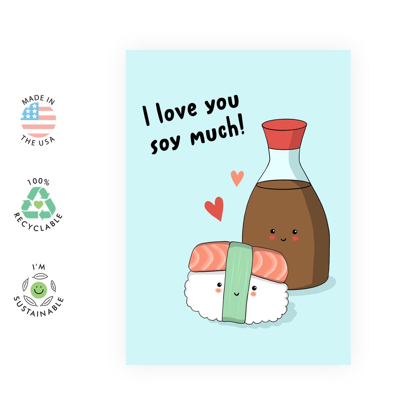 Cute Anniversary Card - I Love You Soy Much - For Men Women Him Her