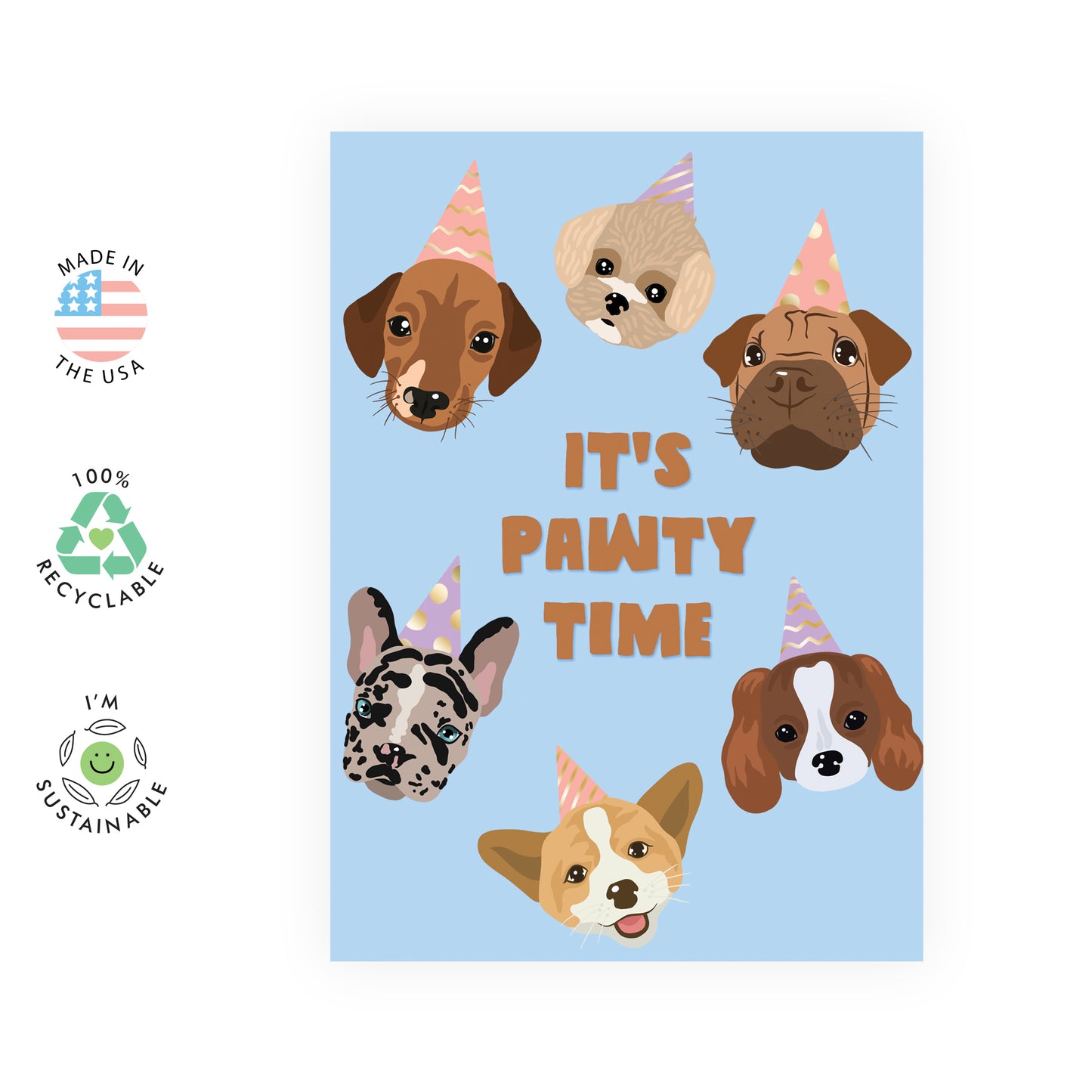 Dog Birthday Card - It's Pawty Time - For Women Girls Her