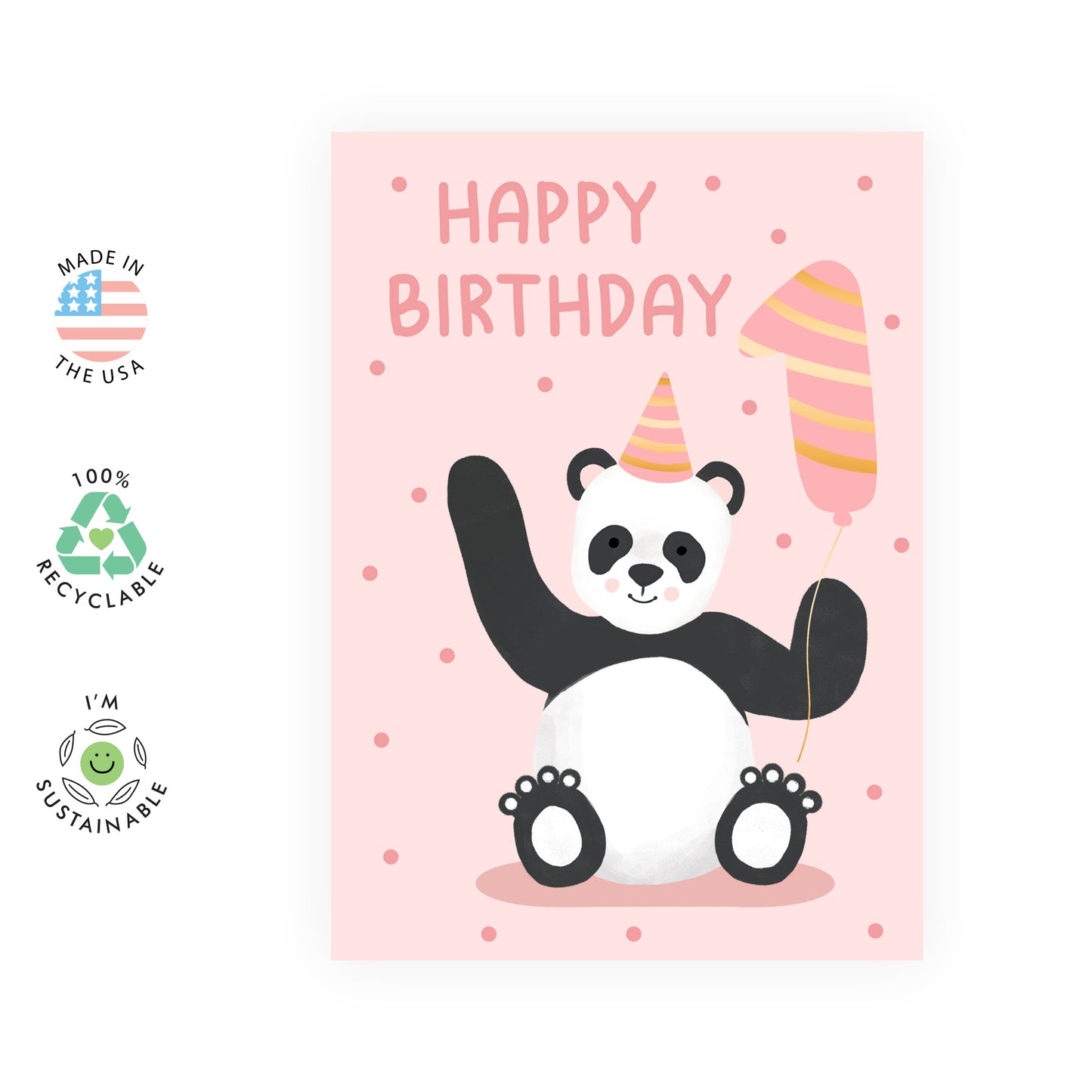 1st Birthday Card - Happy Birthday One - For Kids Girls Her