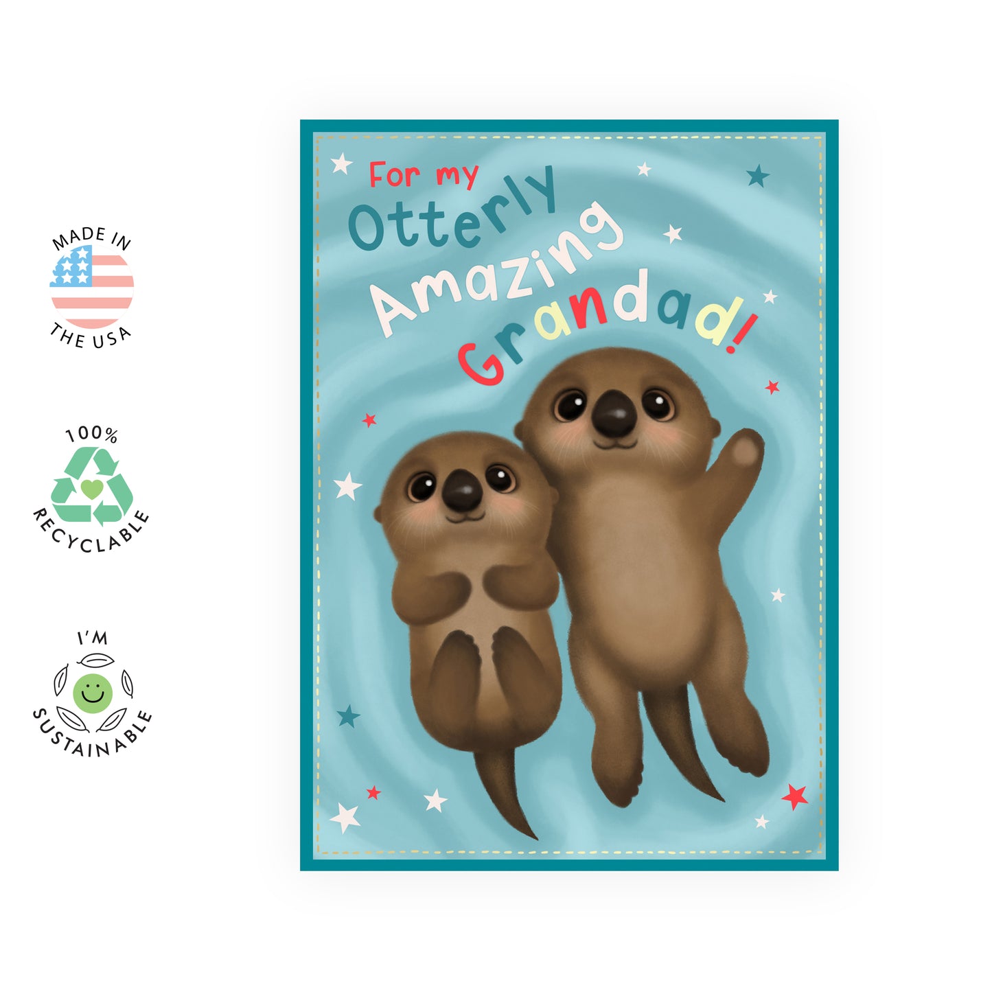 Cute Birthday Card - Otterly Amazing Grandad - For Grandfather Him Men