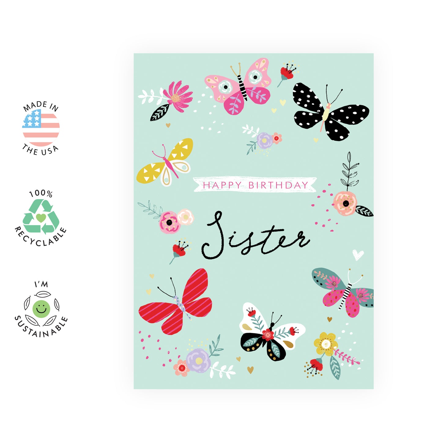 Cute Birthday Card - Happy Birthday Sister - For Women Girls