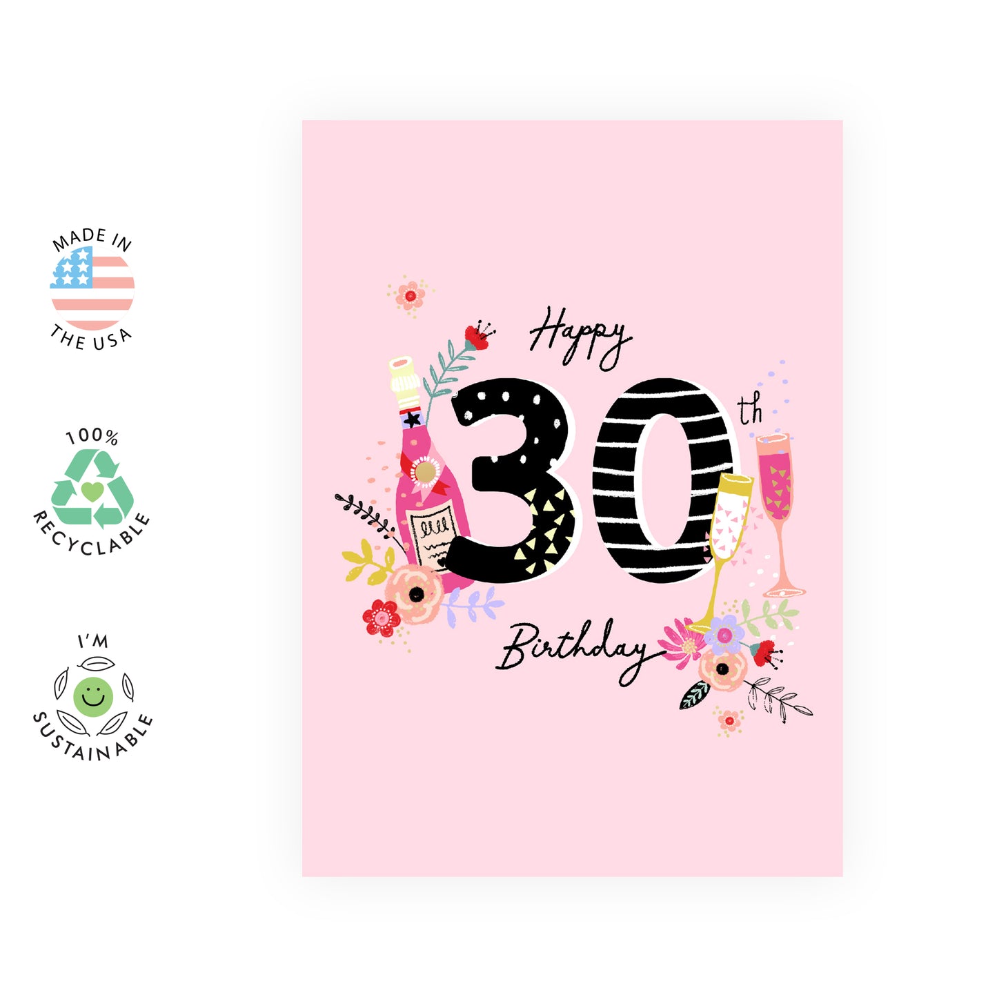 Cute Birthday Card - Happy 30th Birthday - For Her Women Girls