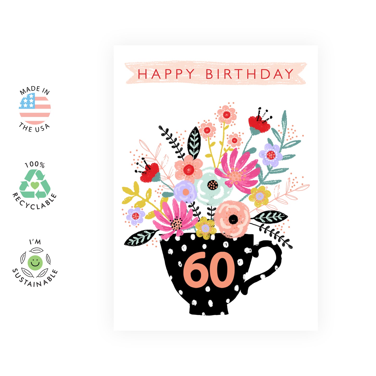 Cute 60th Birthday Card - Happy Birthday 60 - For Women Her