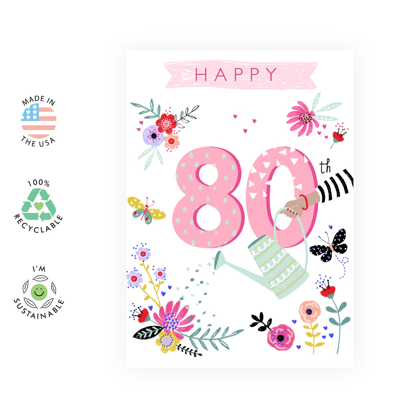 Cute Birthday Card - Happy 80th - For Women Her