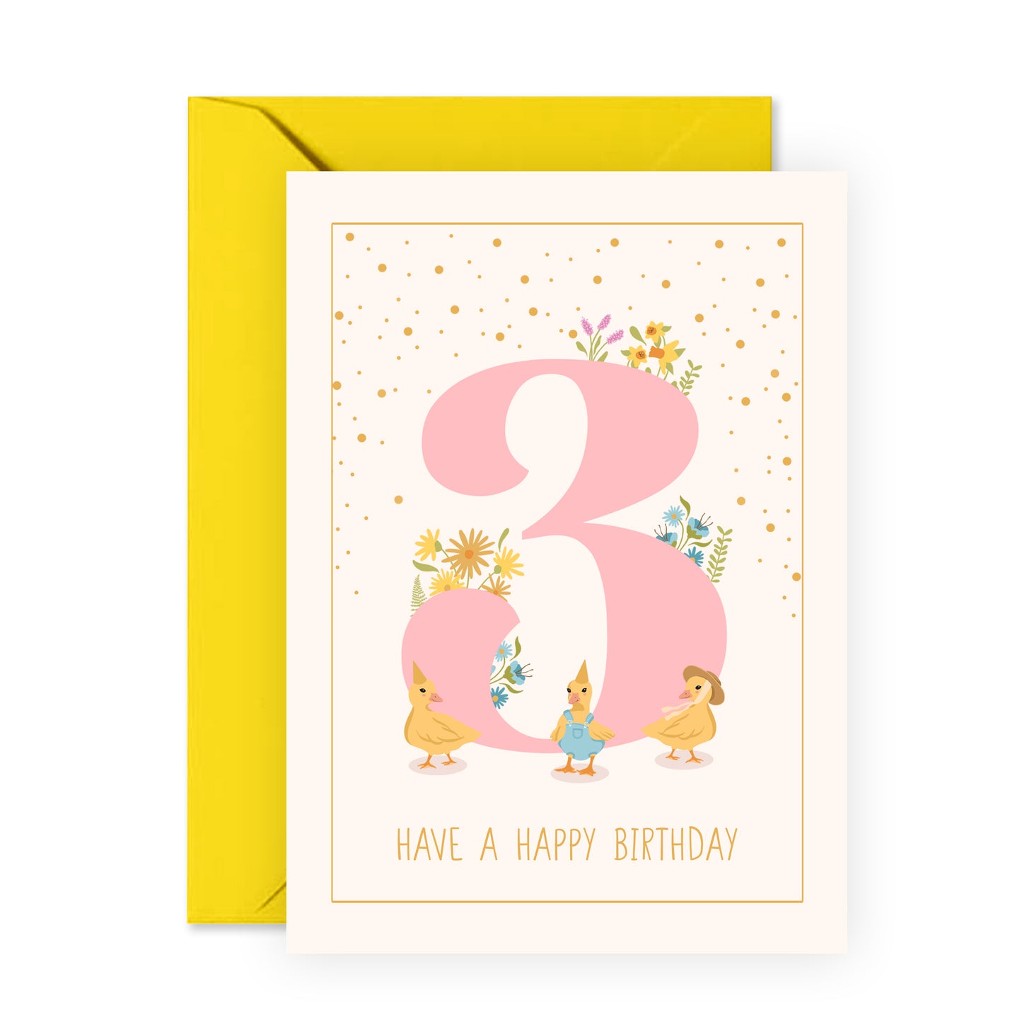 3rd Birthday Card - Have a Happy Birthday Three - For Kids Girls
