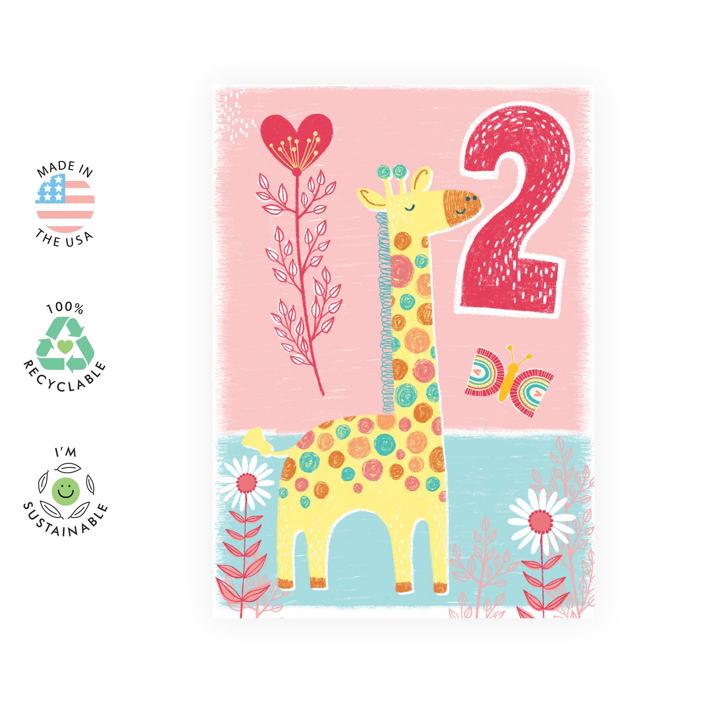 2nd Birthday Card - Jungle Two - For Kids Girls Daughter