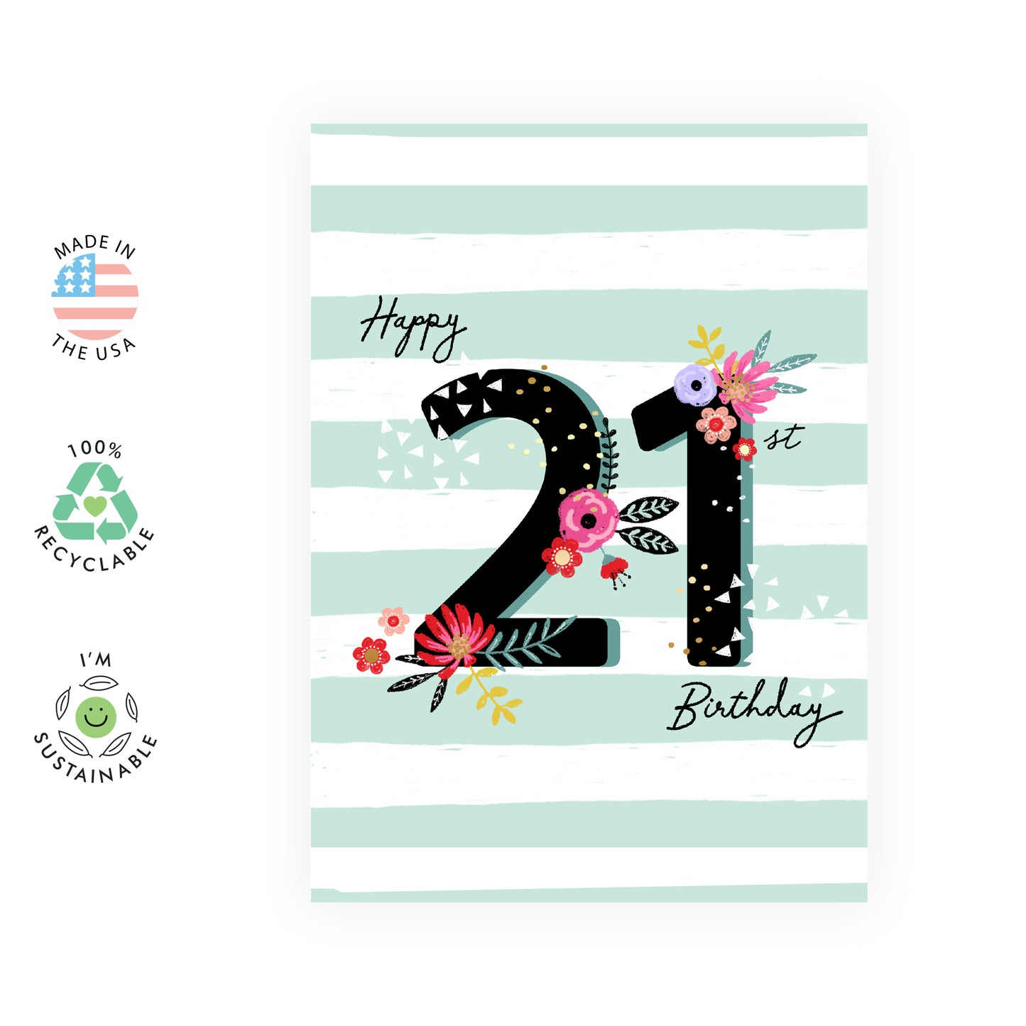 Cute Birthday Card - Happy 21st Birthday - For Women Girls Her