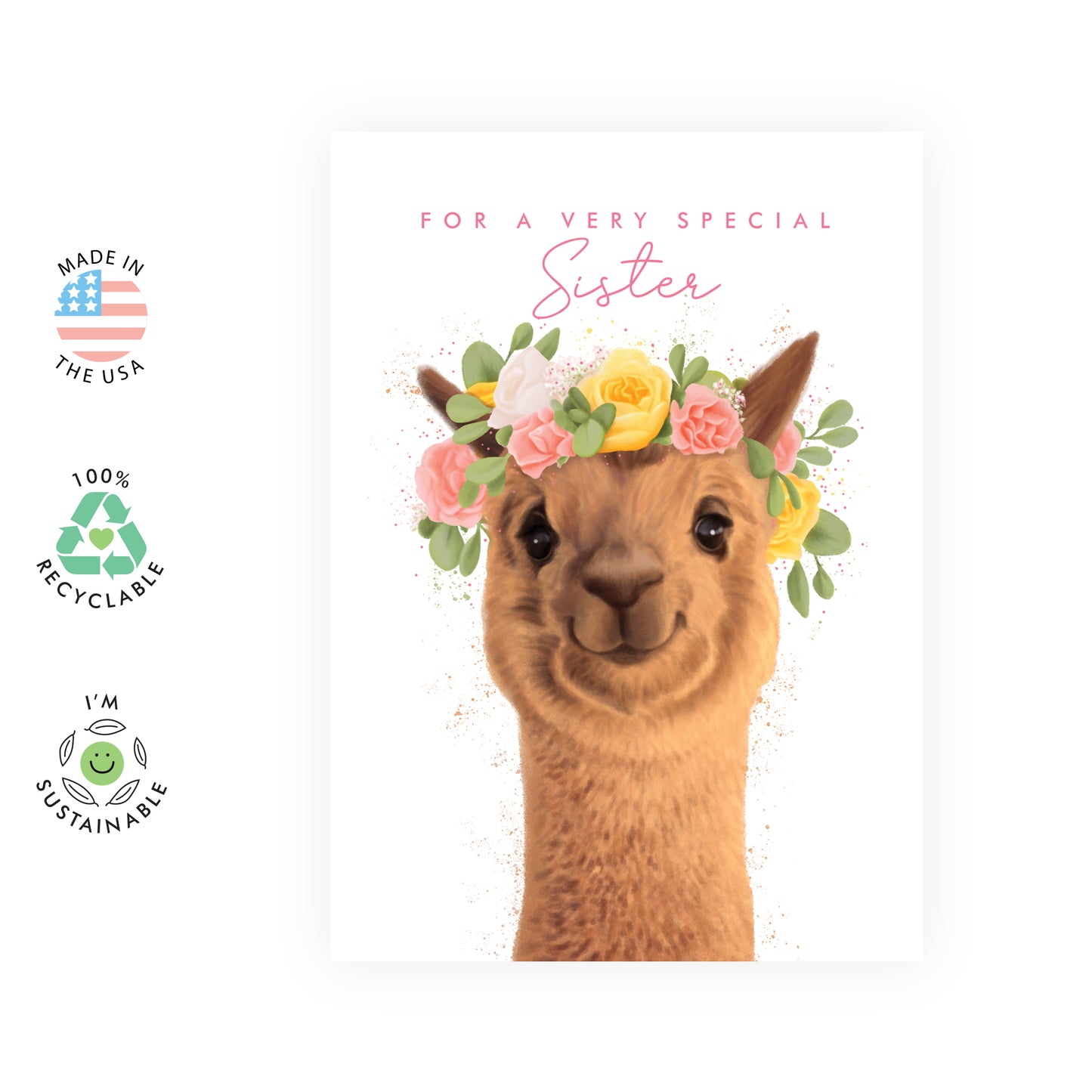 Llama Birthday Card - For A Very Special Sister - For Women Girls Her