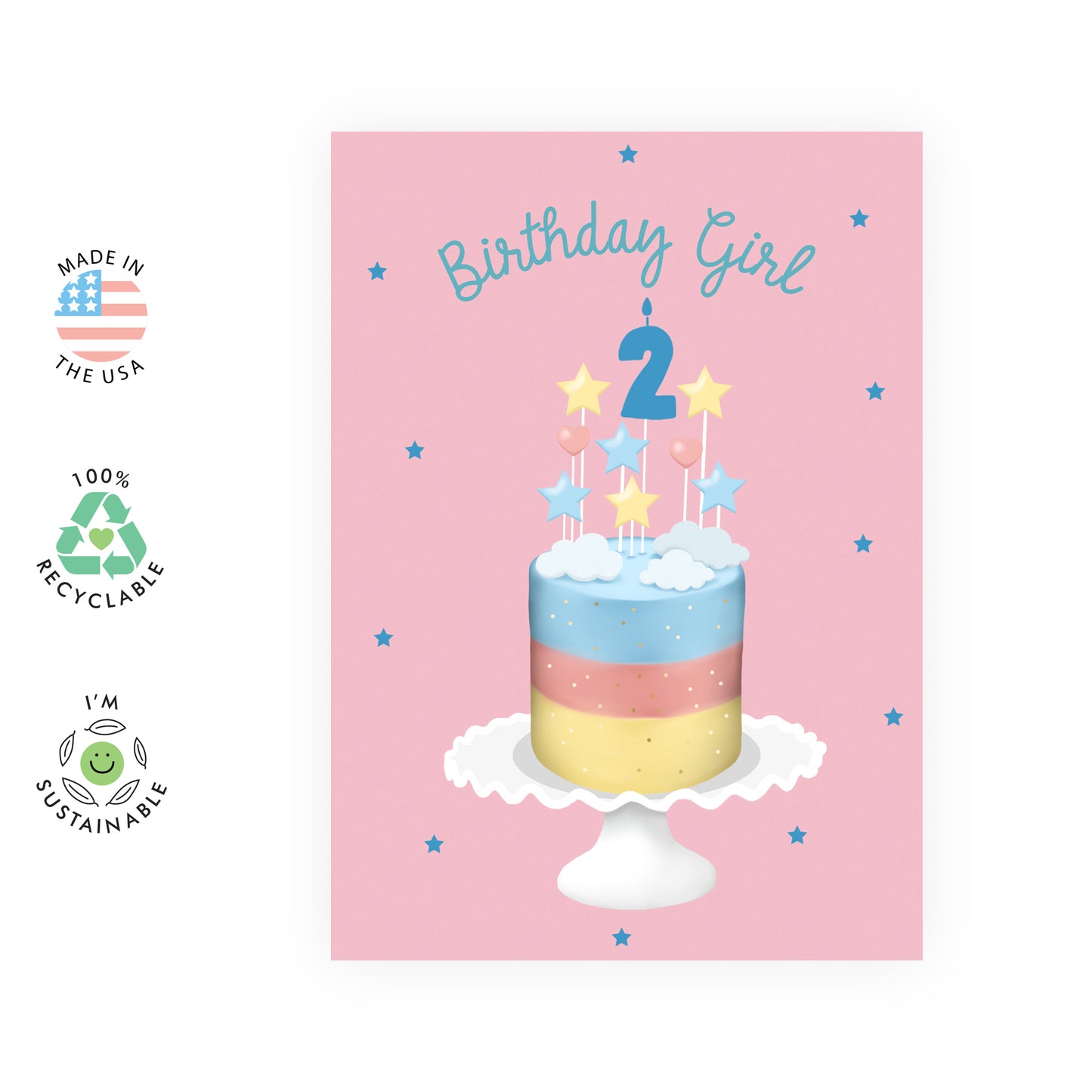 Cute Birthday Card - Birthday Girl Two - For Kids Girls Daughter