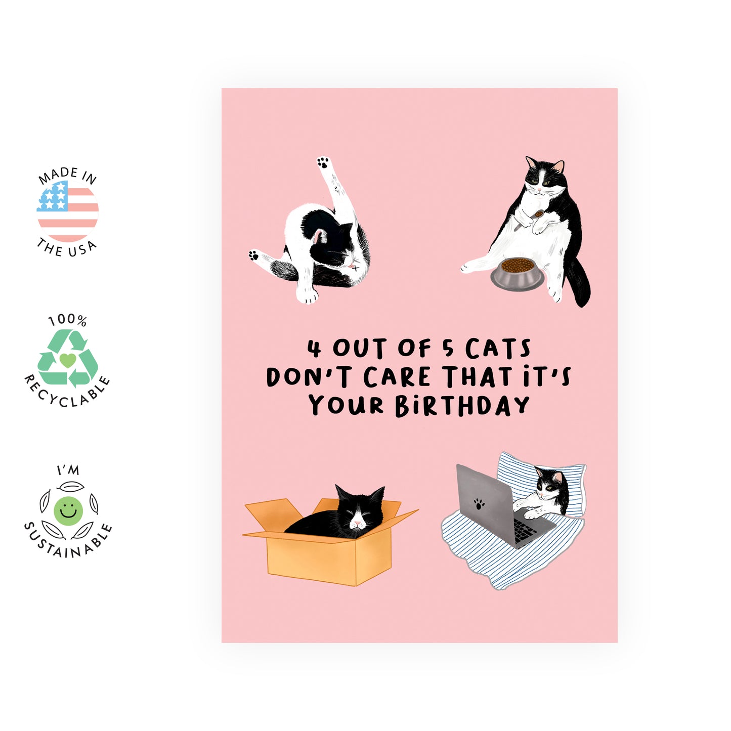 Funny Birthday Card - 4 Out Of 5 Cats - For Men Women Him Her Friends