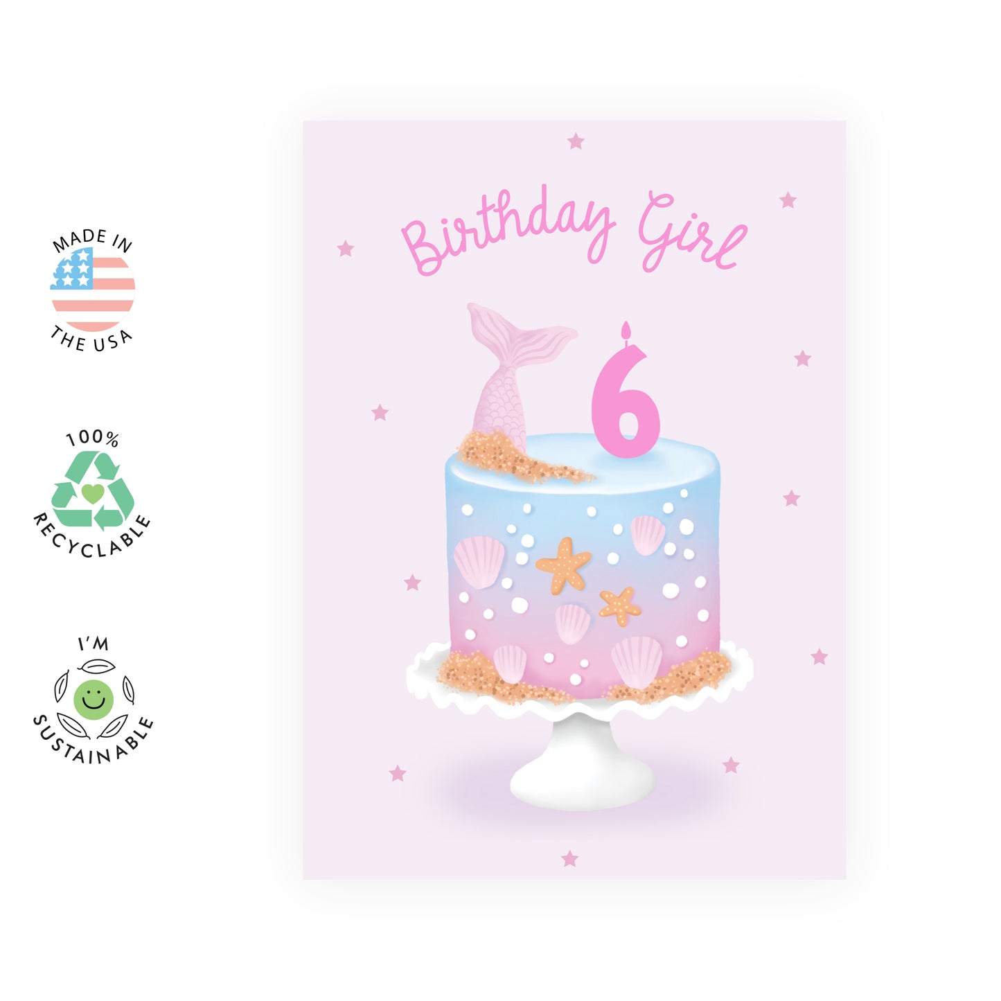 6th Birthday Card - Birthday Girl Six - For Kids Girls Daughter Granddaughter