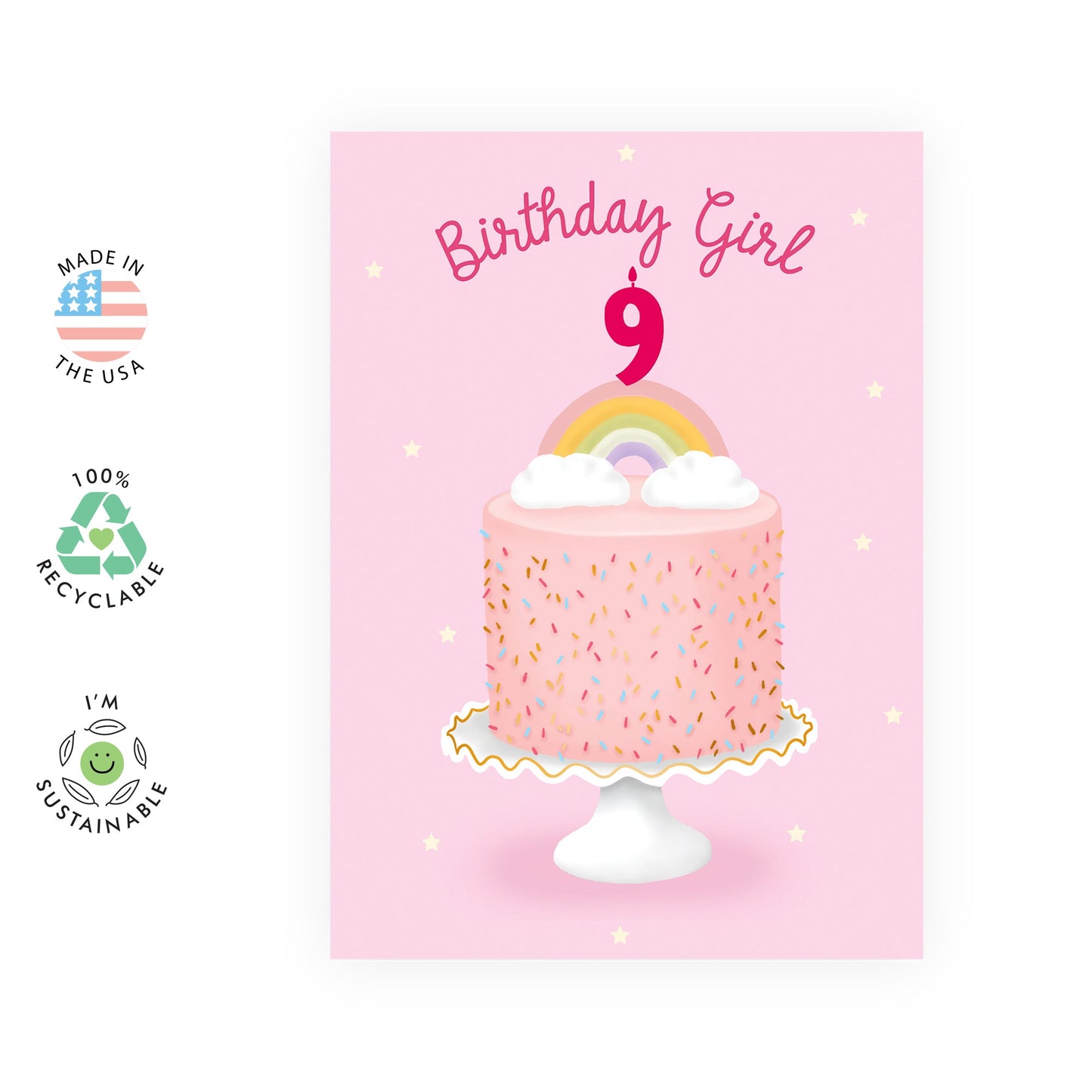 Ninth Birthday Card for Girls - Happy 9th Birthday Card - Age 9 - Nine Year Old - Rainbow and Sprinkles Greeting Card - Kids - Daughter - Granddaughter - Comes With Fun Stickers