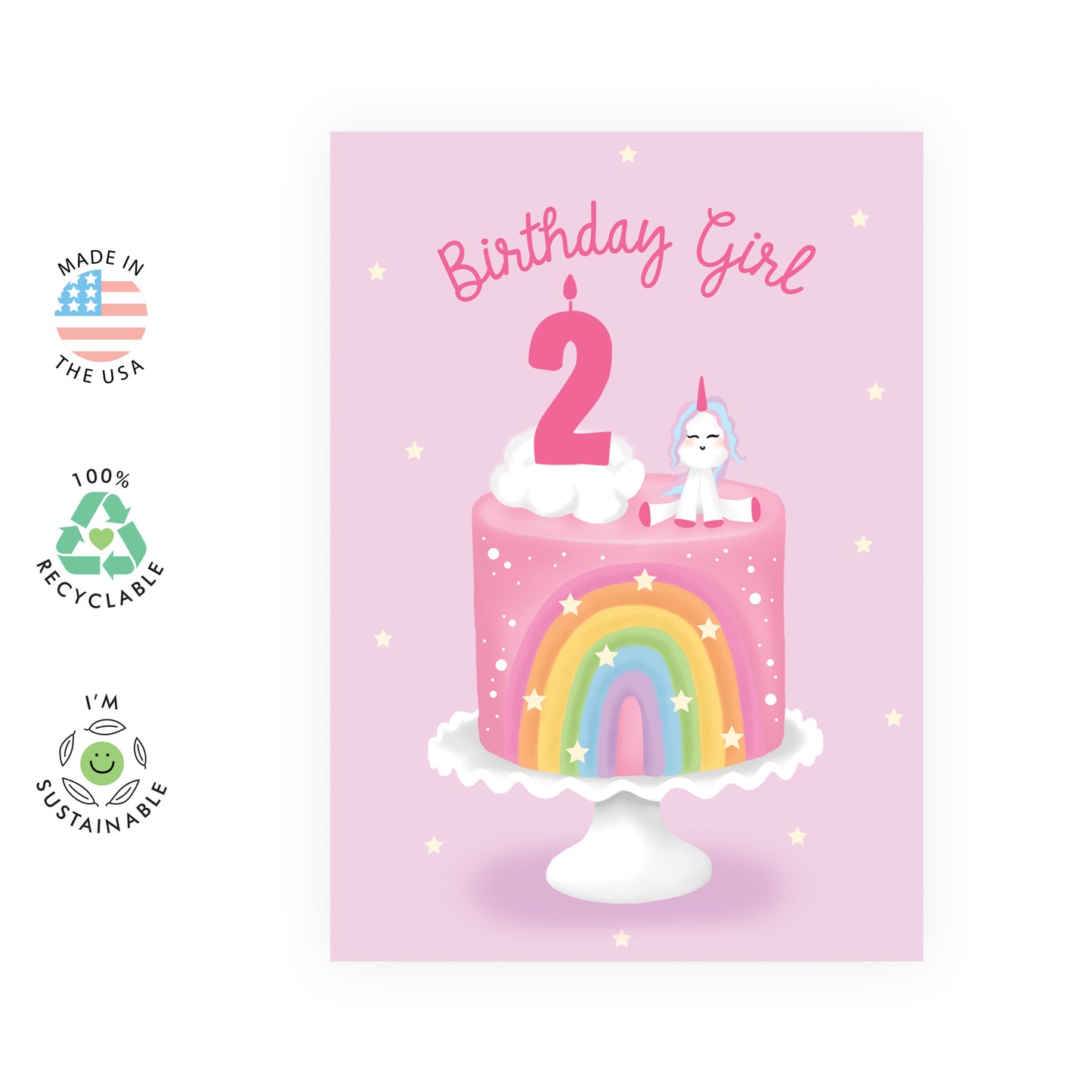 2nd Birthday Card - Birthday Girl 2 Unicorn - For Kids Toddlers