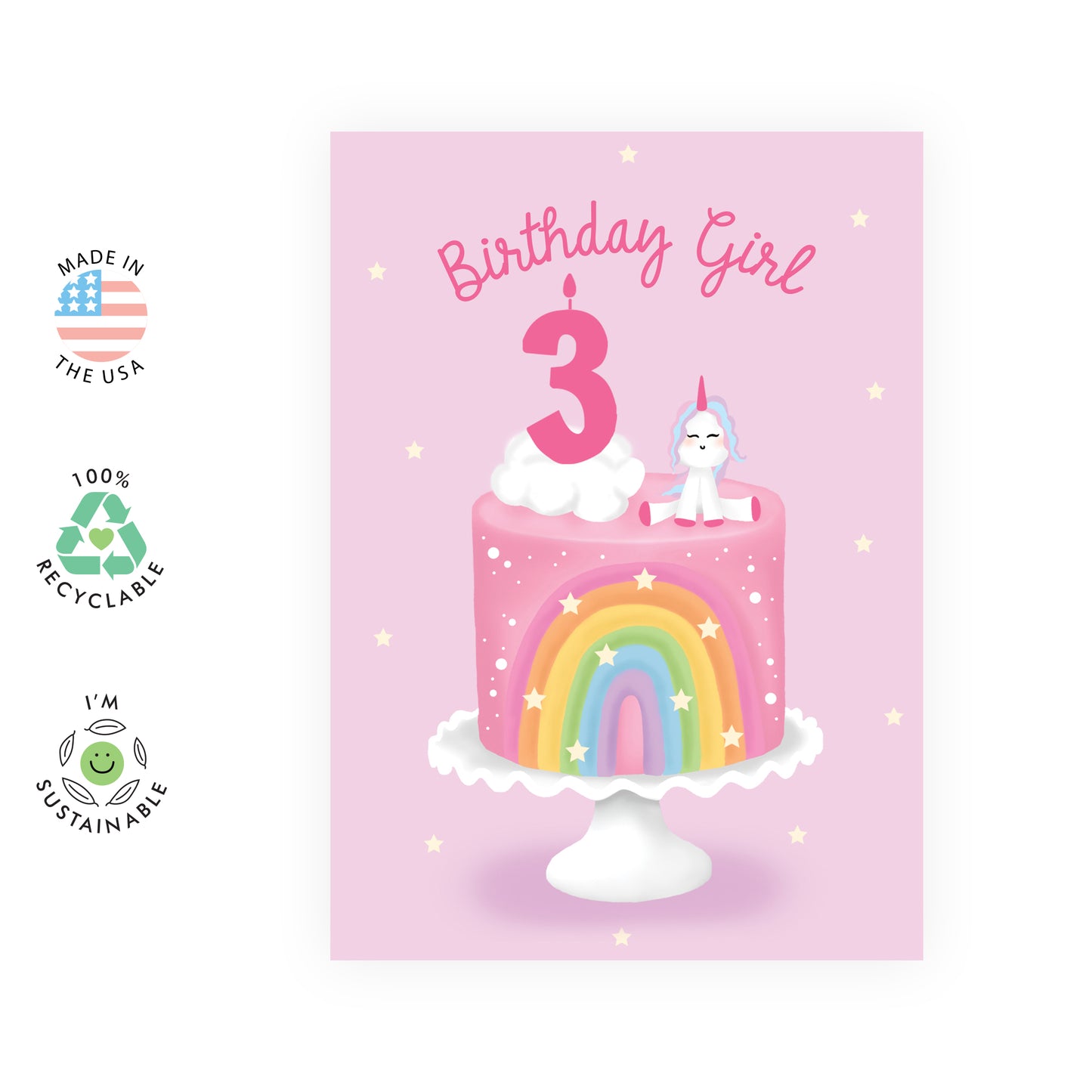3rd Birthday Card- Birthday Girl Three - For Kids Girls Her