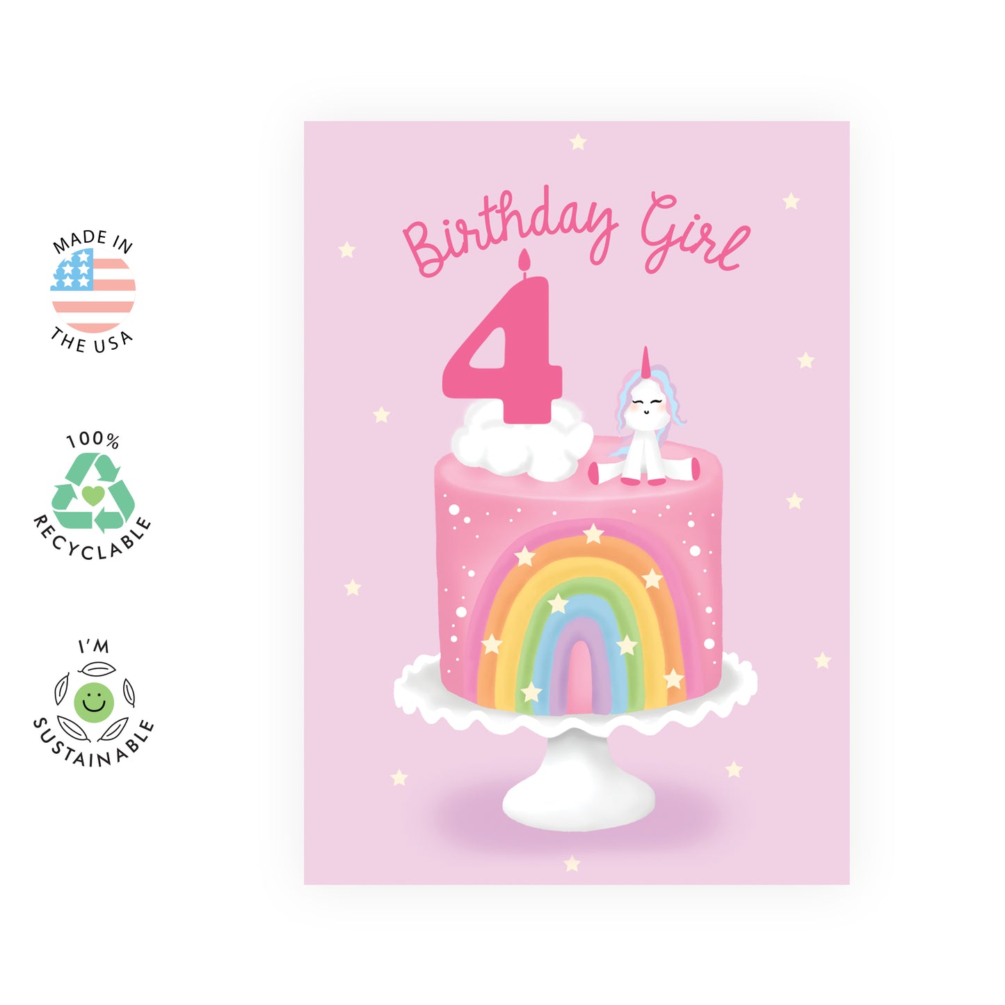 4th Birthday Card - Birthday Girl 4 Unicorn - For Kids