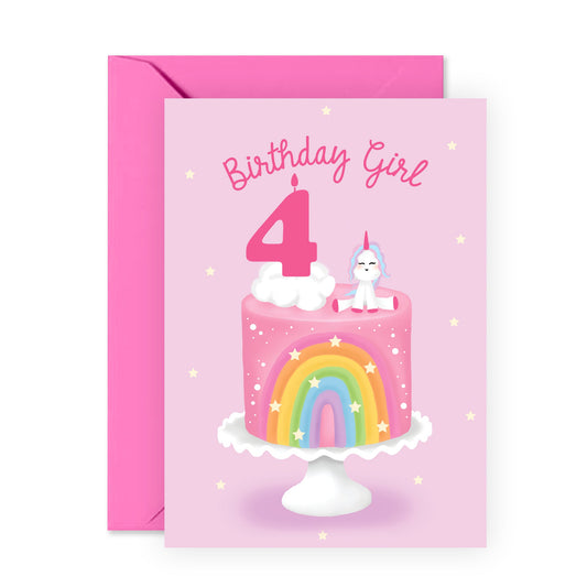 4th Birthday Card - Birthday Girl 4 Unicorn - For Kids
