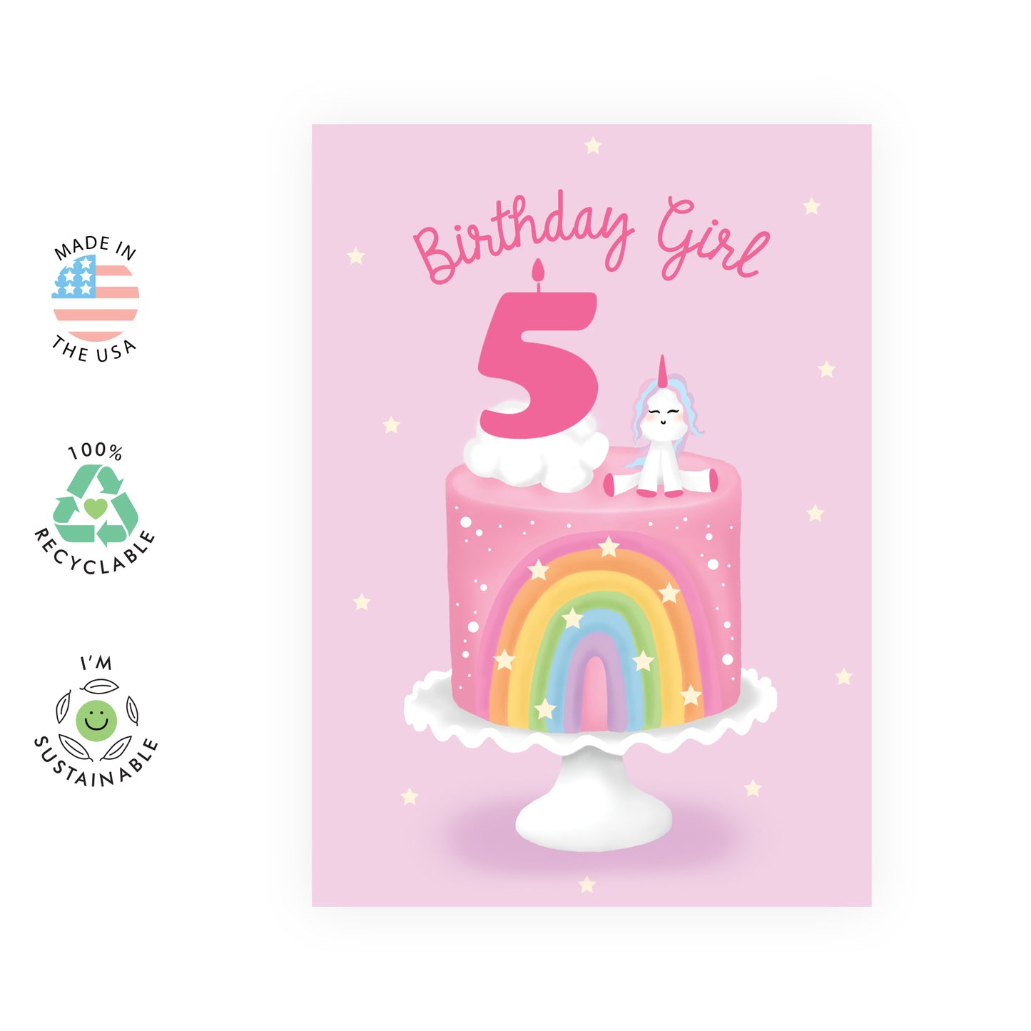 Cute 5th Birthday Card - Birthday Girl Five - For Girls Kids