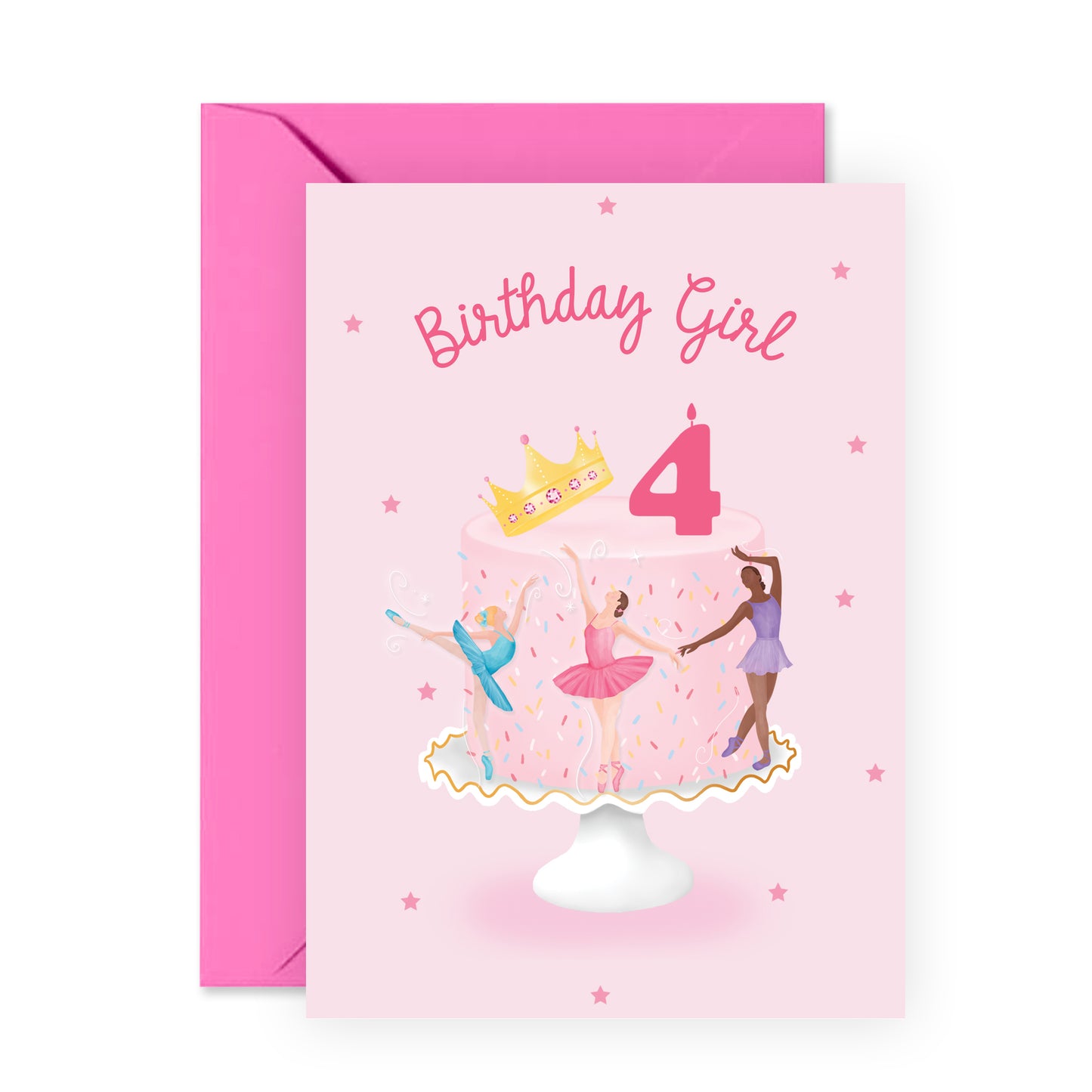 4th Birthday Card - Birthday Girl Four Ballerina - For Girls Kids Her