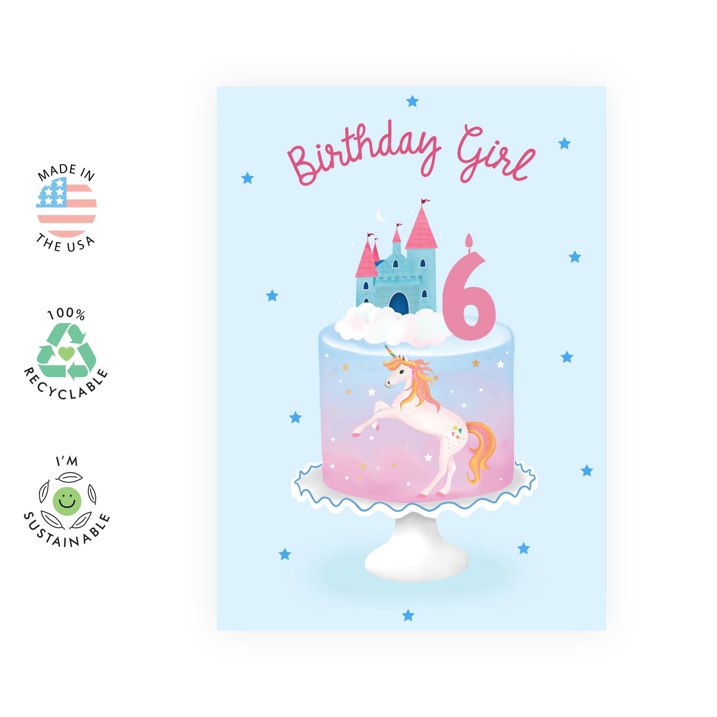 6th Birthday Card - Birthday Girl Six Unicorn - For Girls Kids Her