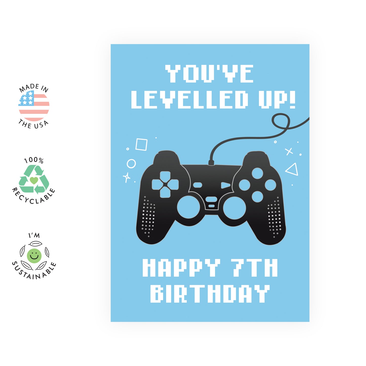 Gamer Birthday Card - Happy 7th Birthday - For Kids Boys Girls