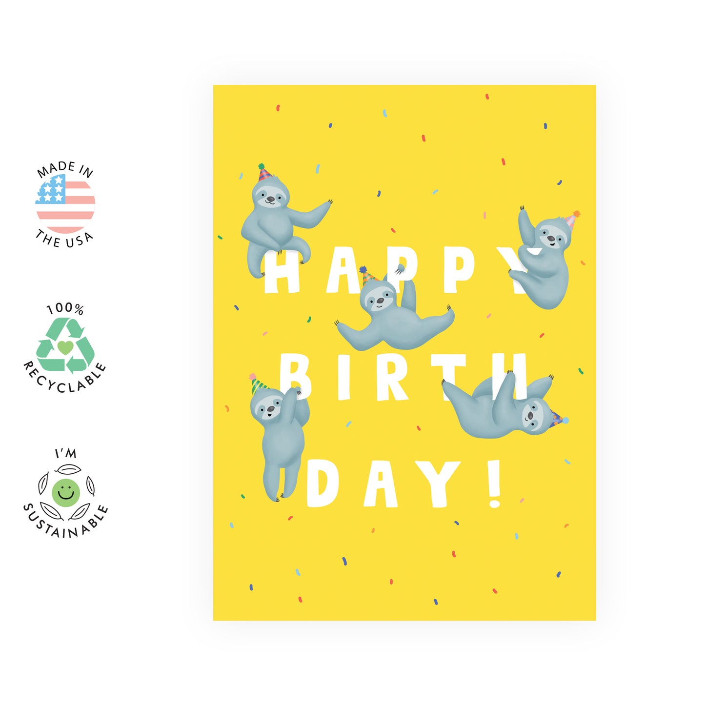 Cute Birthday Card - Birthday Letters Sloth - For Men Women Boys Girls