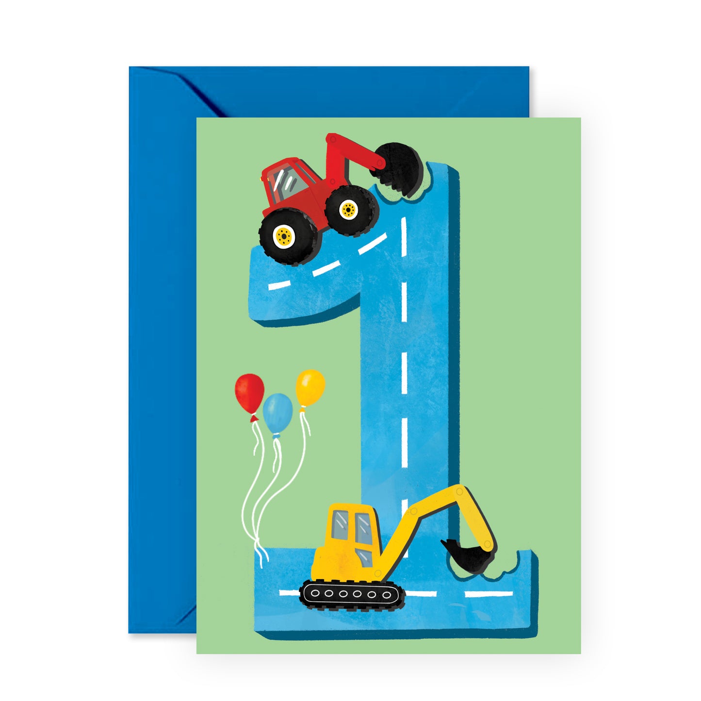 1st Birthday Card - Diggers Age One - For Boys Him Kids