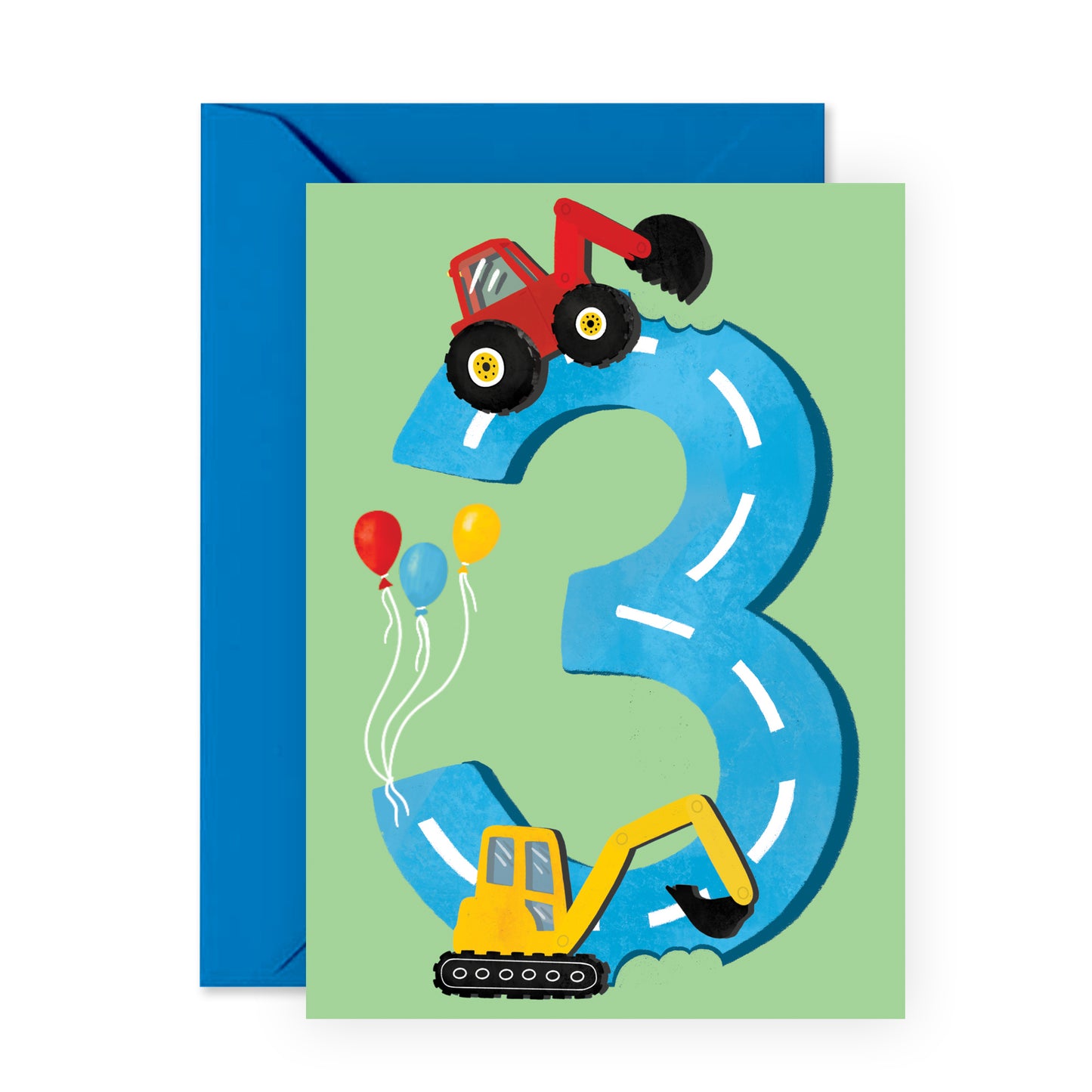 3rd Birthday Card - Diggers Age Three - For Boys Him Kids