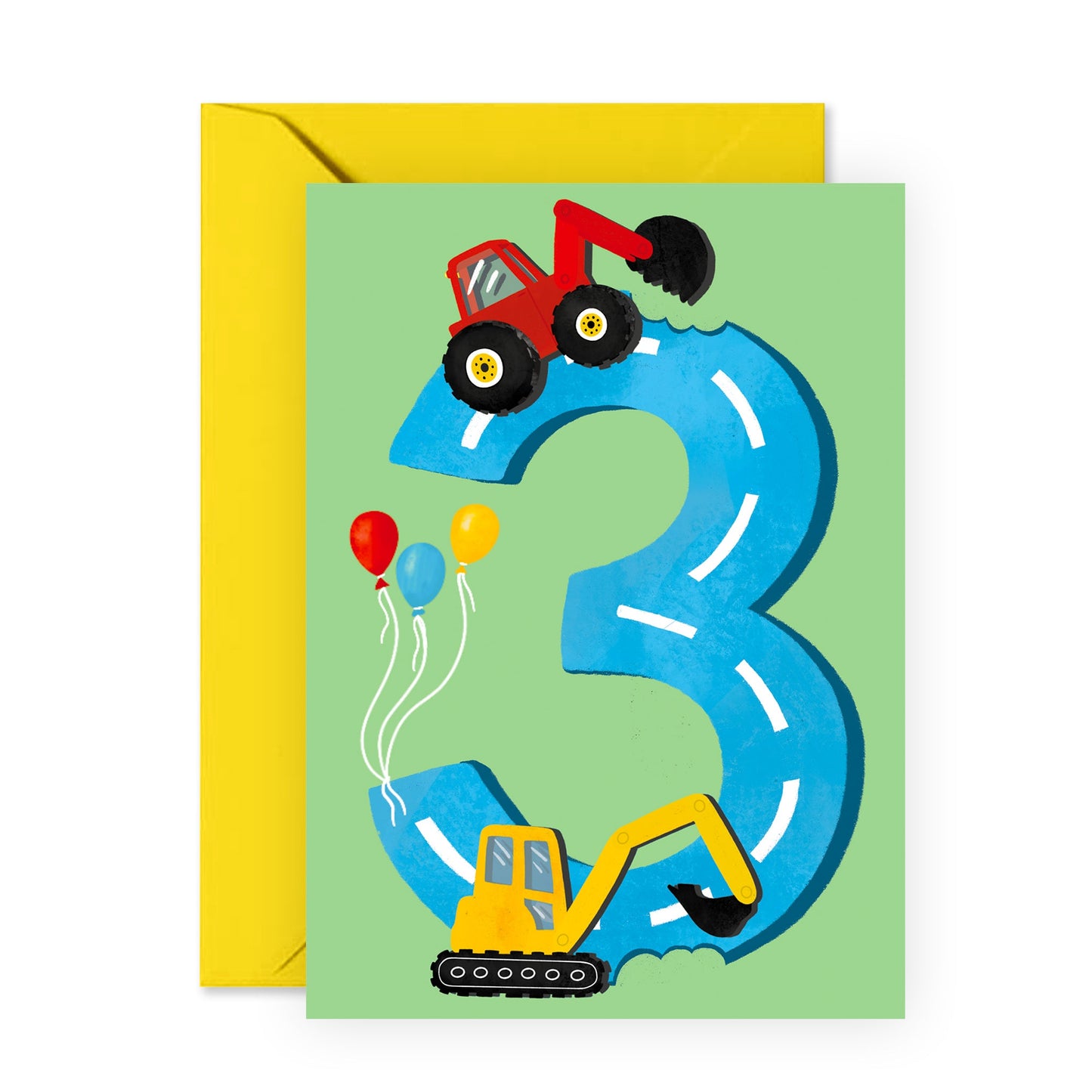 3rd Birthday Card - Diggers Age Three - For Boys Him Kids