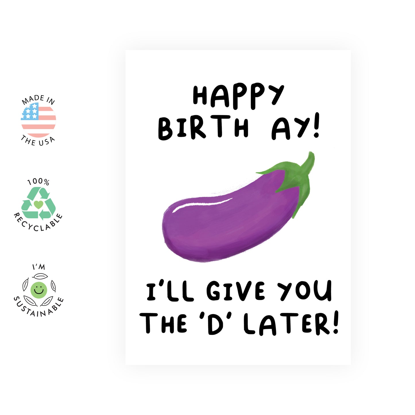 Naughty Birthday Card - I'll Give You The 'D' Later - For Women Girls Her