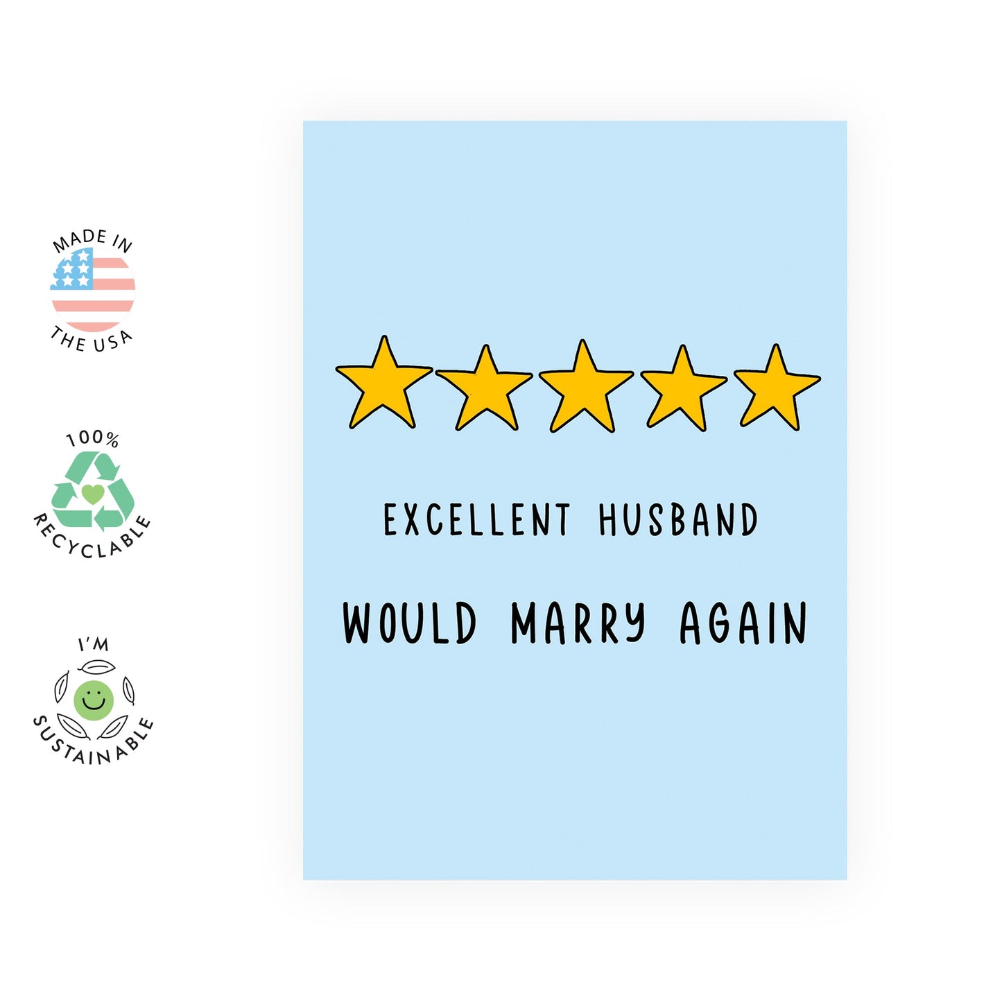 Funny Wedding Anniversary Card - 'Excellent Husband' - Sweet Anniversary Card for Husband - Comes With Fun Stickers Vegan Ink