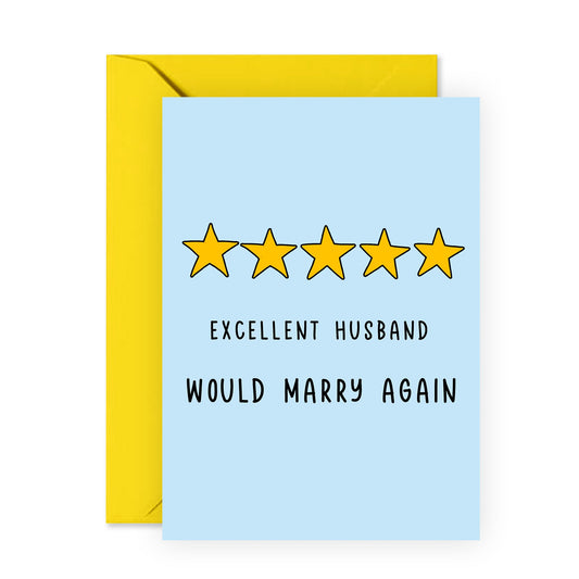 Funny Wedding Anniversary Card - 'Excellent Husband' - Sweet Anniversary Card for Husband - Comes With Fun Stickers Vegan Ink
