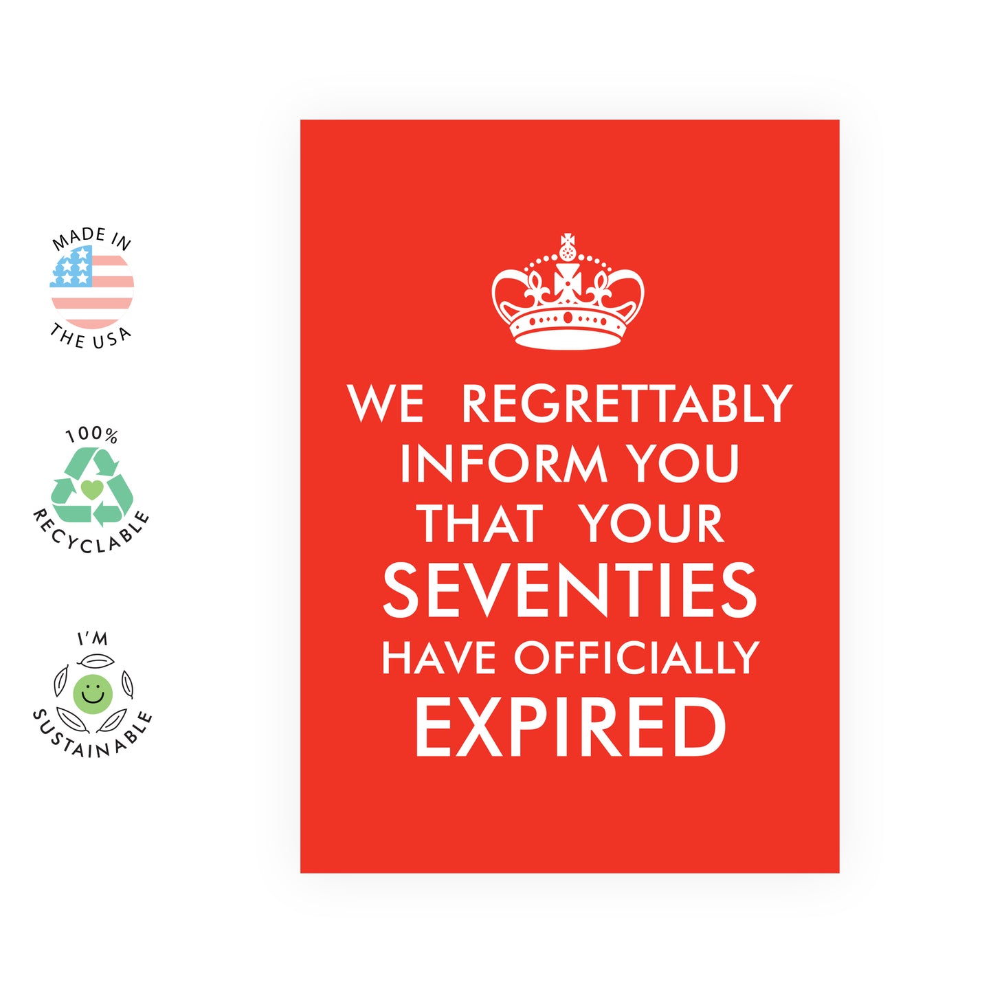 Funny 80th Birthday Card - Seventies Have Expired - For Men Women Him Her