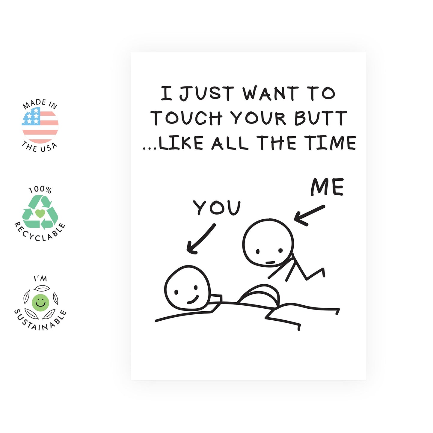 Girlfriend Birthday Card - Cute Anniversary Card For Him Her - Just Want To Touch Your Butt - Naughty Valentines Day Card for Husband Wife Boyfriend Couple - Comes With Stickers