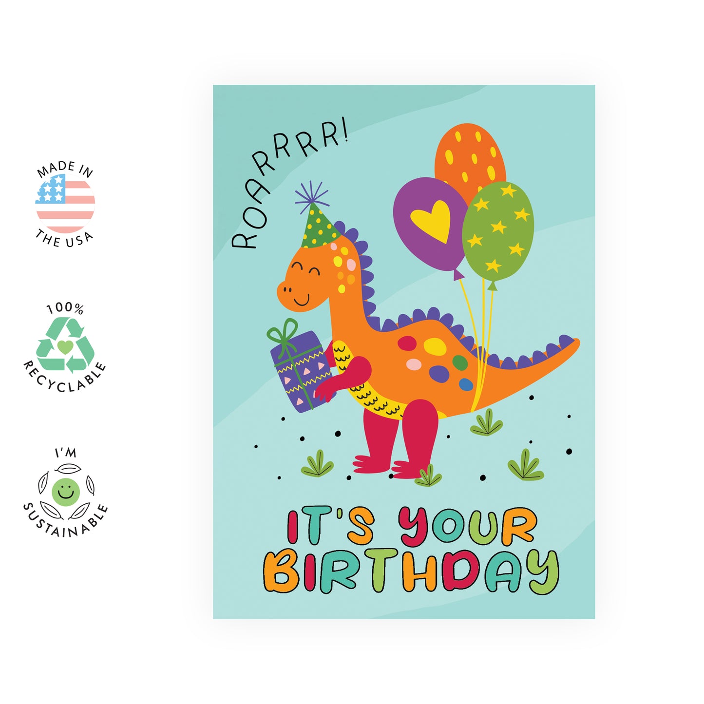 Dinosaur Birthday Card - Roarr! Itβs Your Birthday - For Kids Boys Girls