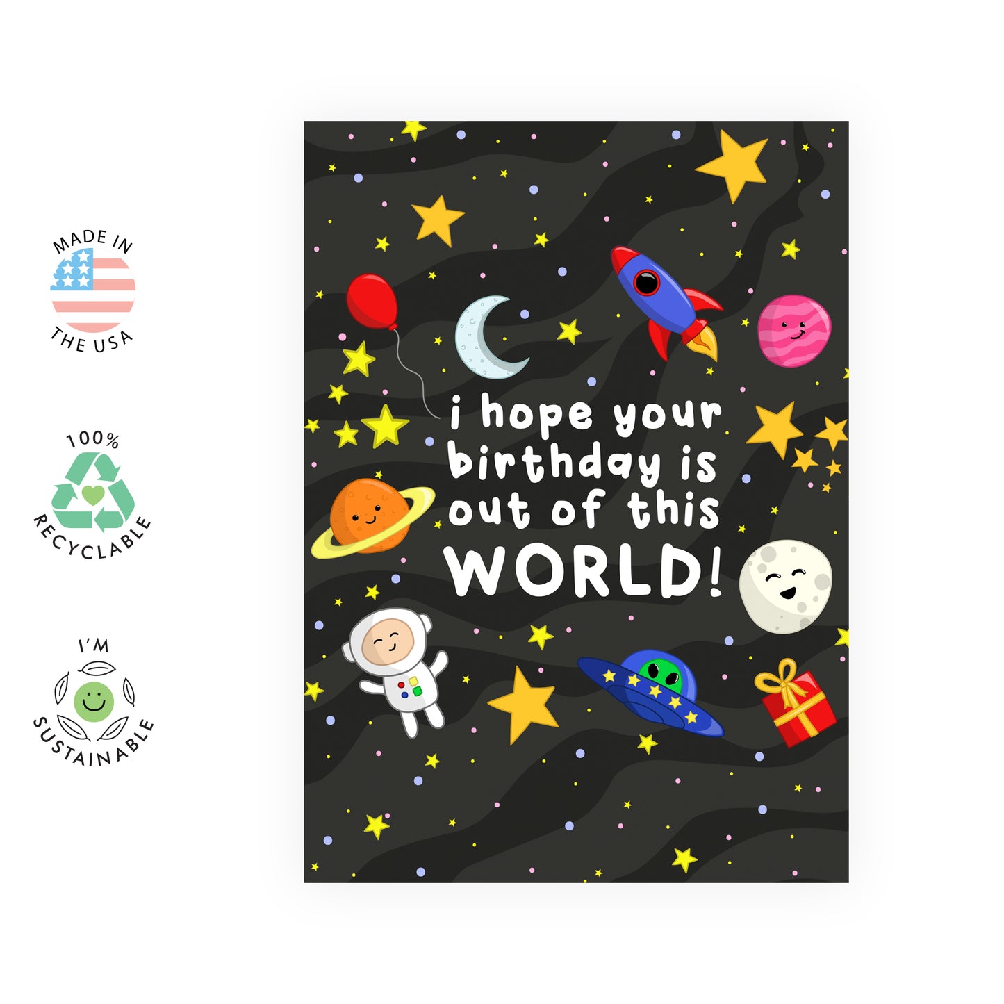 Space Birthday Card - I Hope Your Birthday Is Out Of This World - For Kids Boys Girls