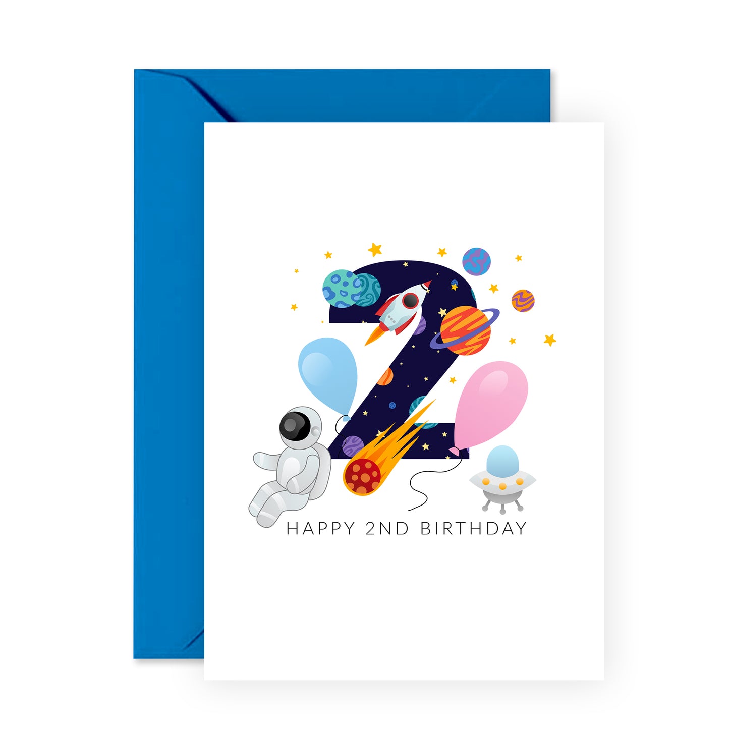 Space Birthday Card - Happy 2nd Birthday - For Kids Boys Girls
