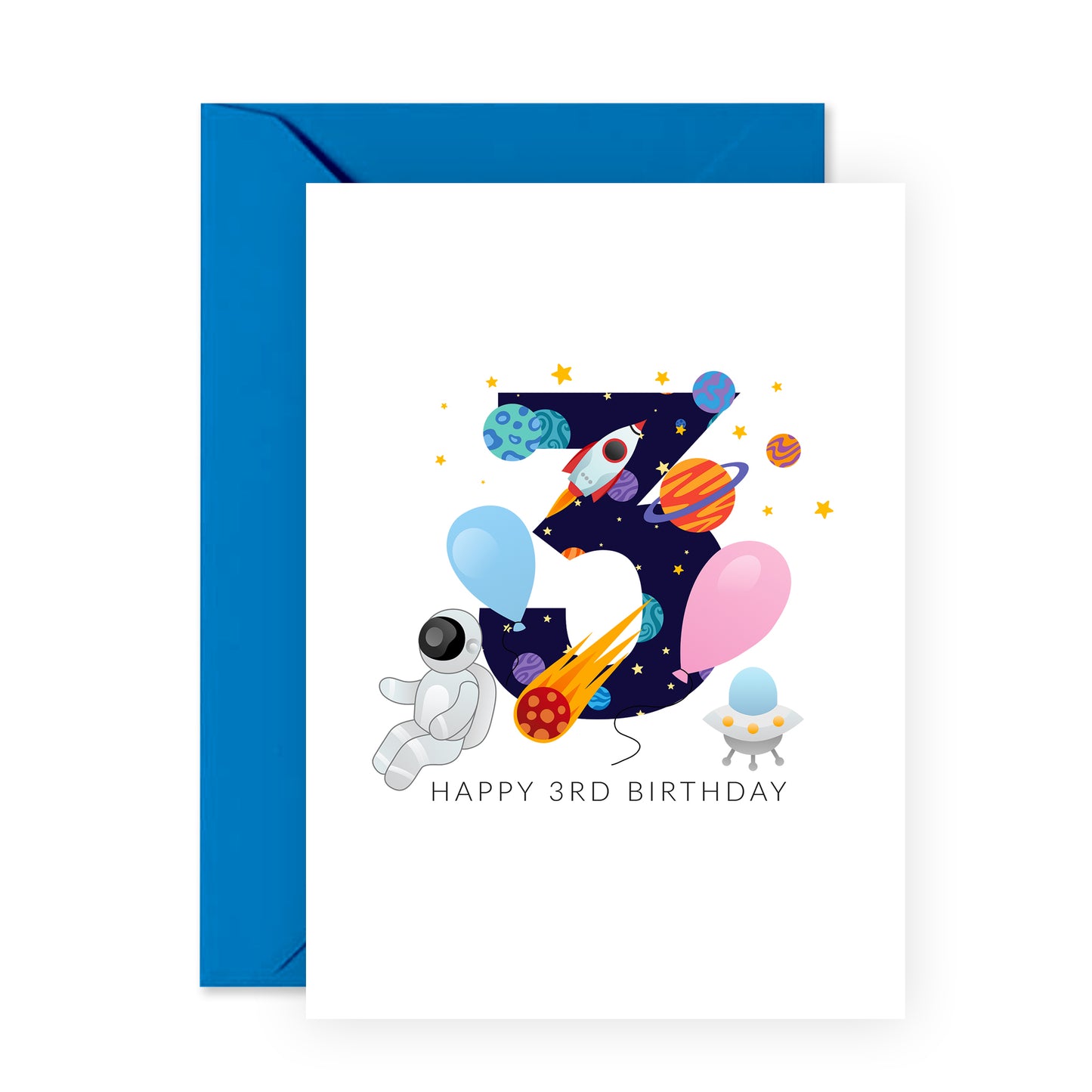 Space Birthday Card - Happy 3rd Birthday - For Kids Boys Girls
