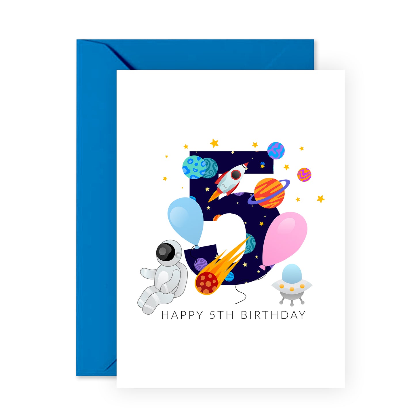 Space Birthday Card - Happy 5th Birthday - For Boys Girls Kids