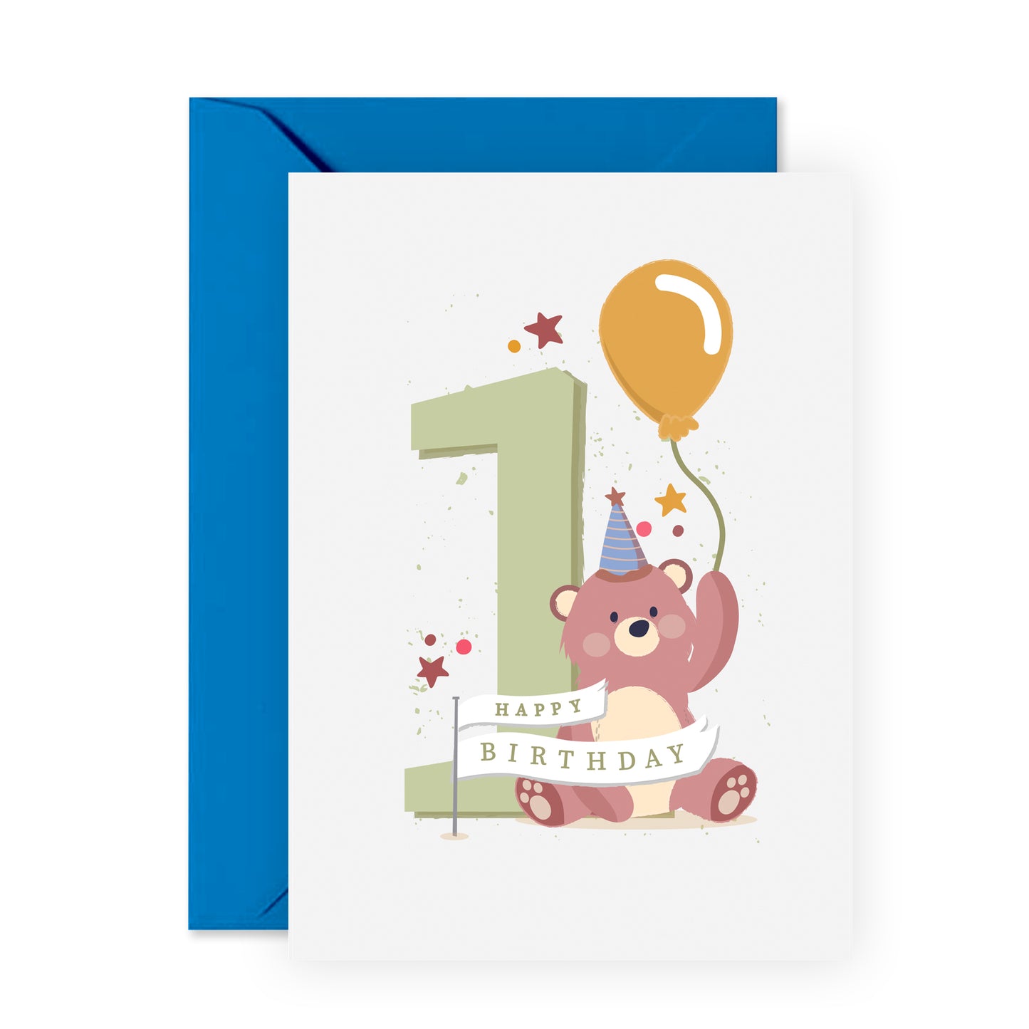 Cute 1st Birthday Card - Bear Age One - For Boys Girls Kids