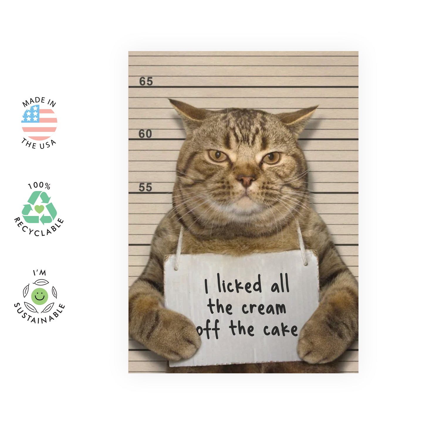 Cat Birthday Card - Licked All The Cream - For Men Women