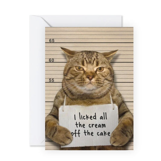 Cat Birthday Card - Licked All The Cream - For Men Women
