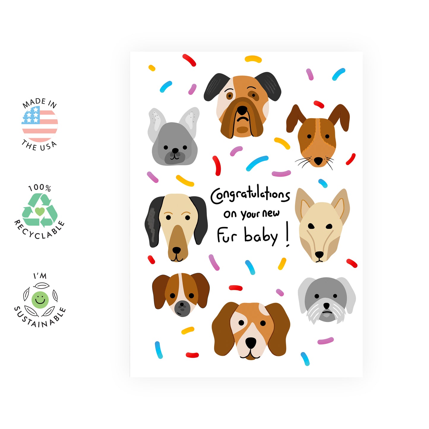 Cute Congratulations Card - New Fur Baby Dogs - For Men Women Him Her