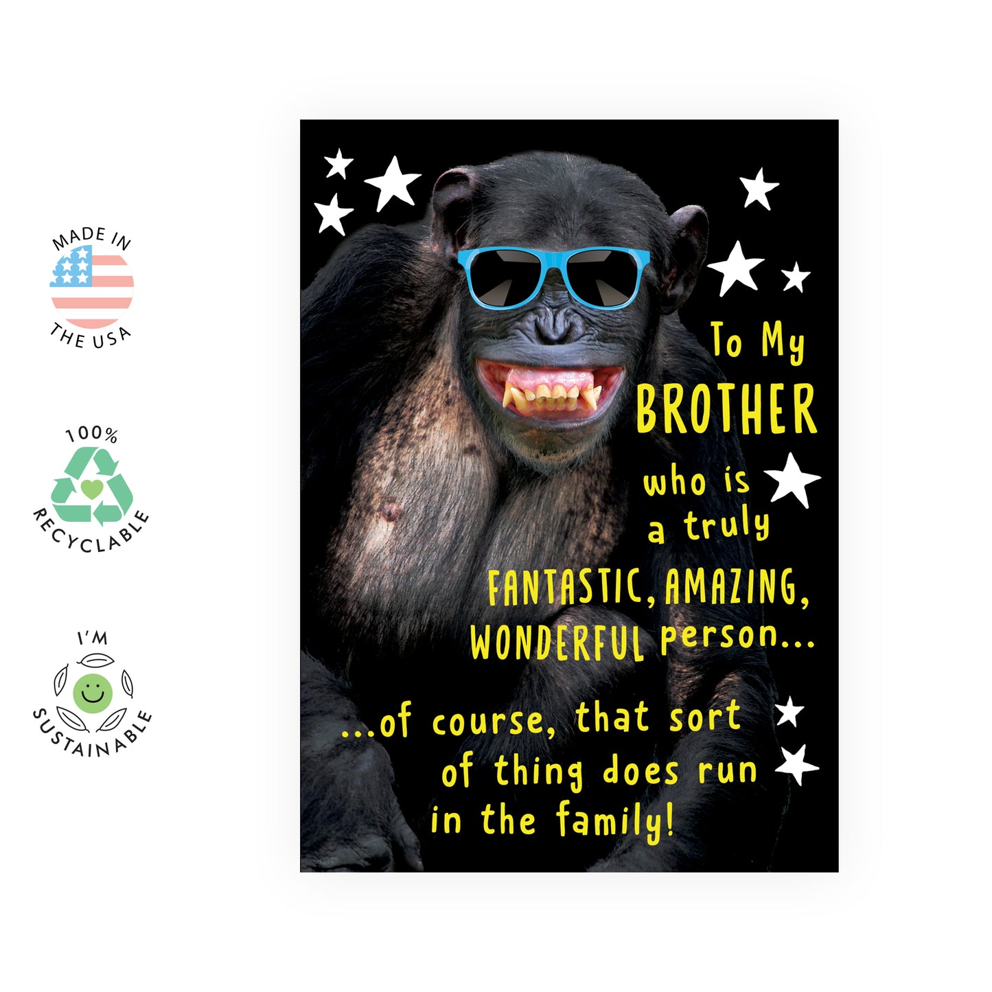 Monkey Birthday Card - To My Brother - For Men Boys