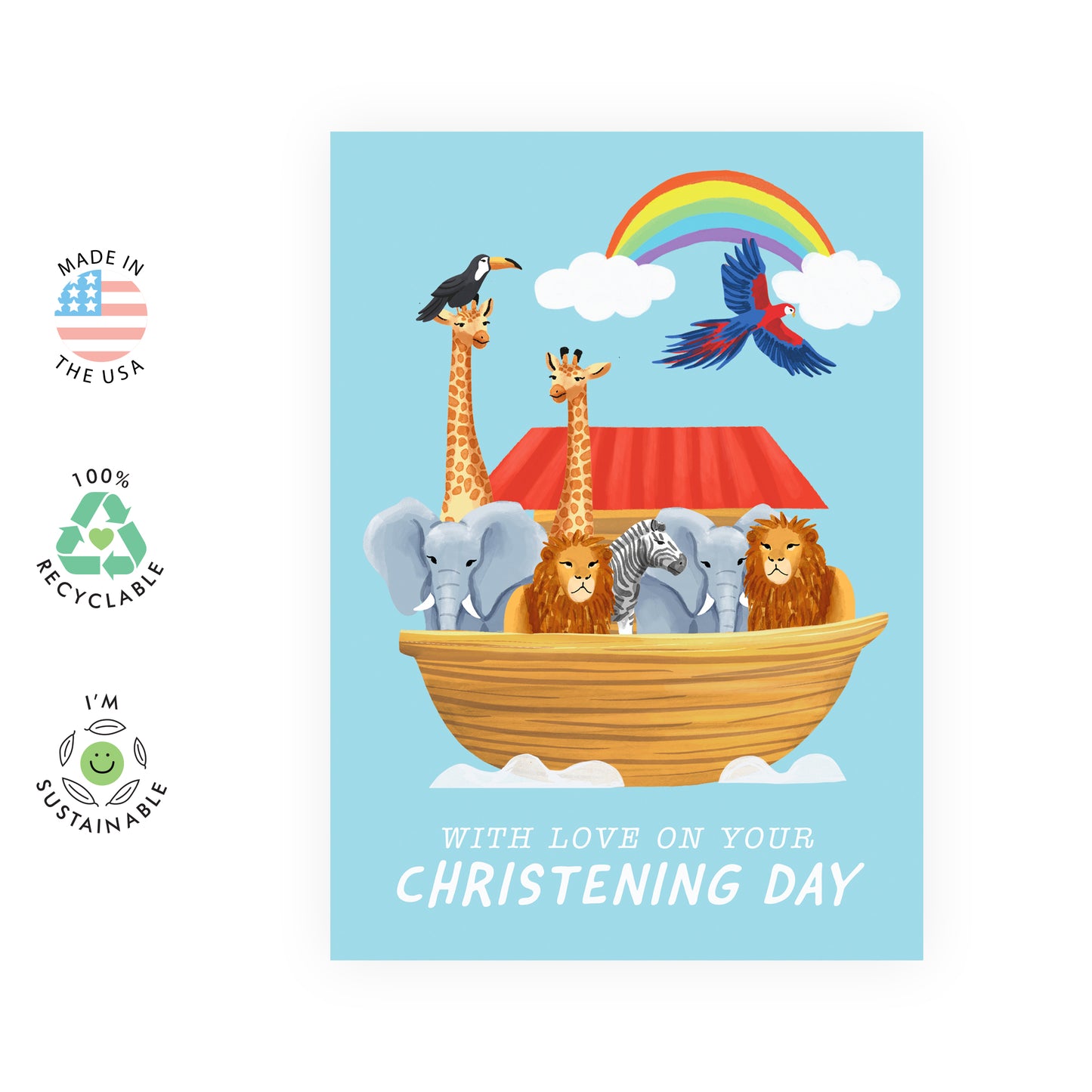 Cute Christening Card - Love On Your Christening Day - For Kids Girls Boys Him Her