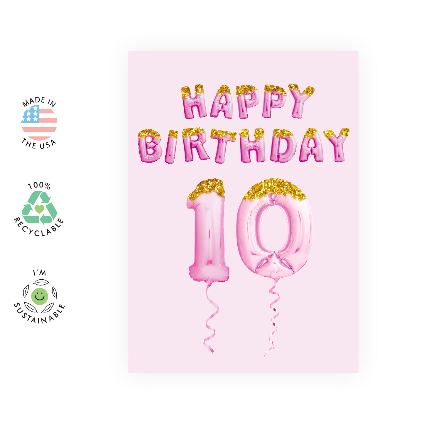 10th Birthday Card - Happy Birthday 10 - For Kids Girls Her