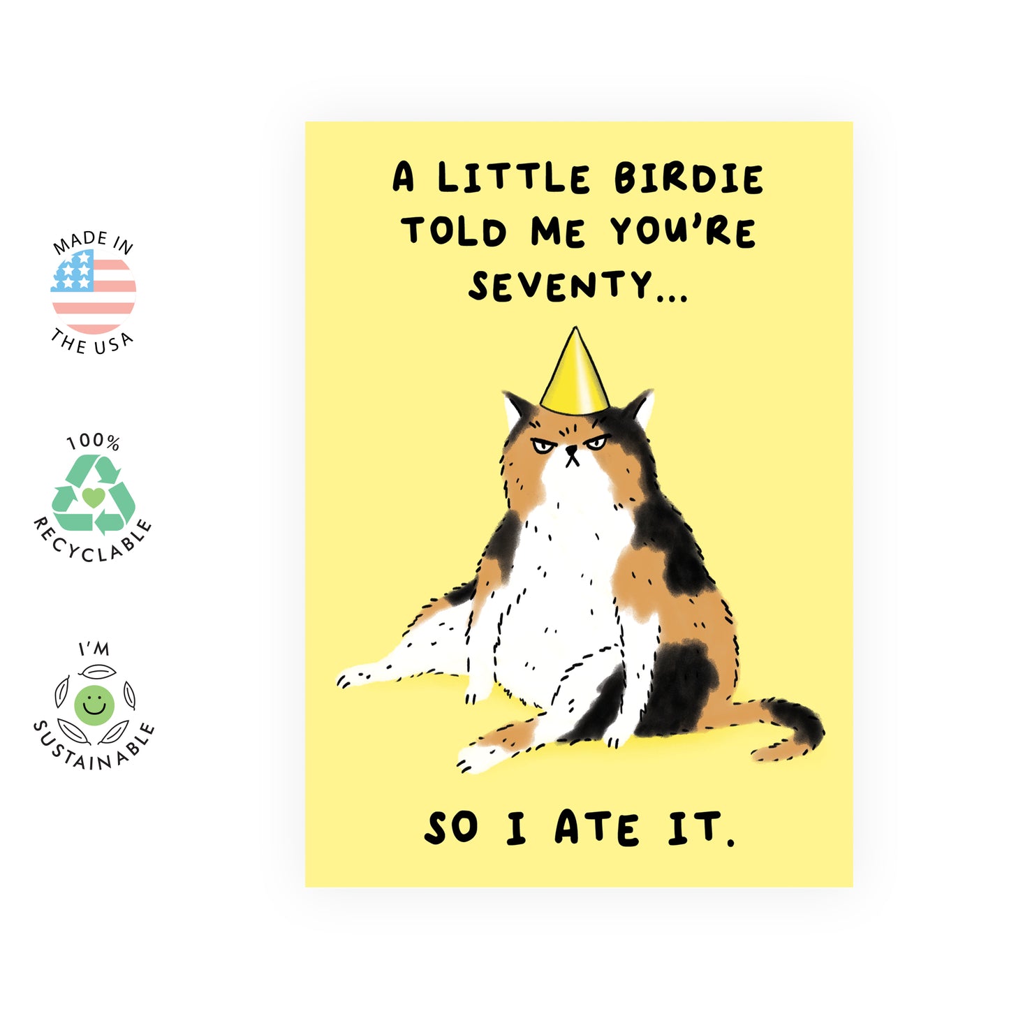 Cat Birthday Card - Little Birdie Told Me You're Seventy - For Men Women